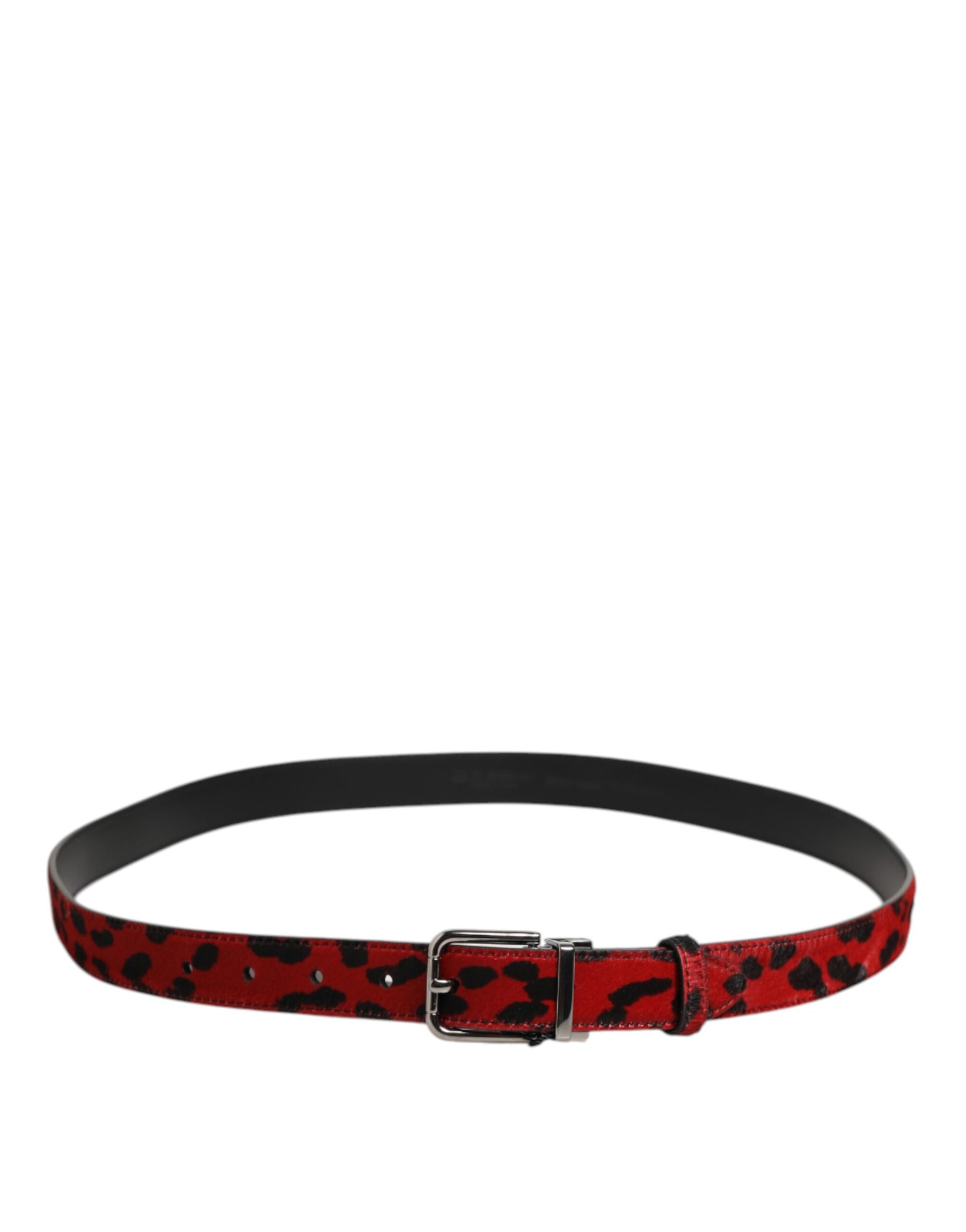 Dolce & Gabbana Red Black Pony Leather Metal Buckle Men Belt | Regal Royce