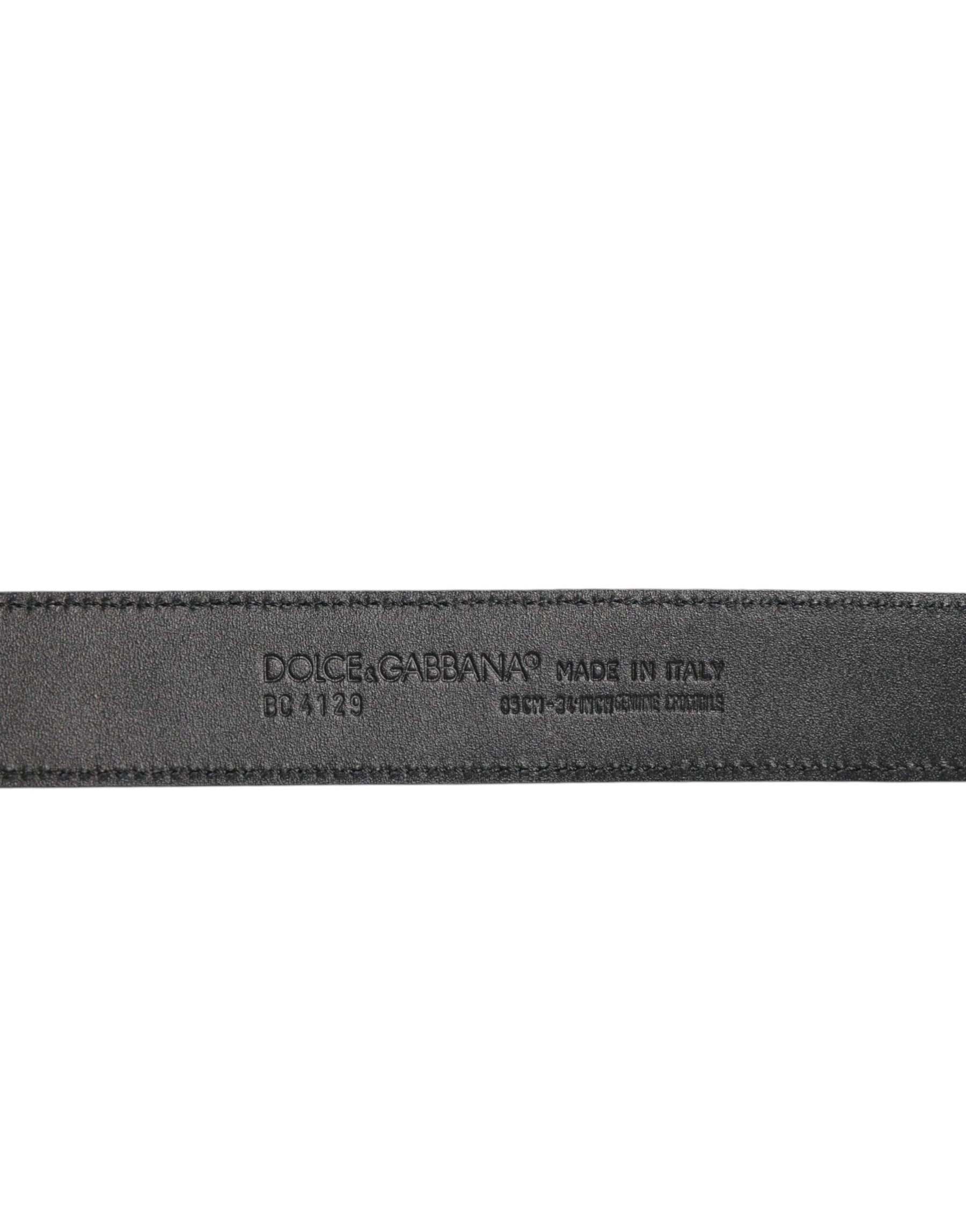 Dolce & Gabbana Black Exotic Leather Metal Logo Buckle Belt | Regal Royce