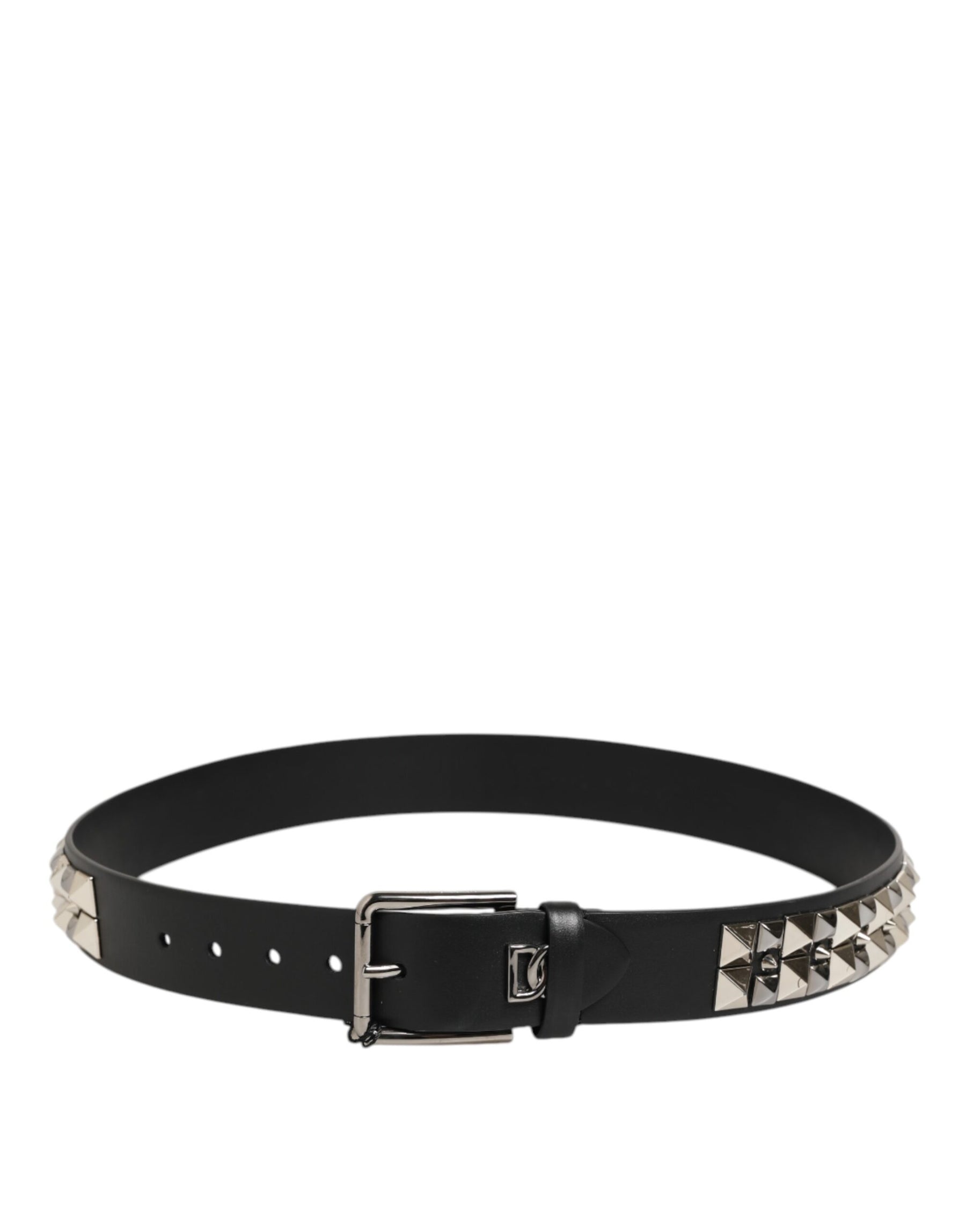 Dolce & Gabbana Black Calf Leather Studded Silver Buckle Belt | Regal Royce
