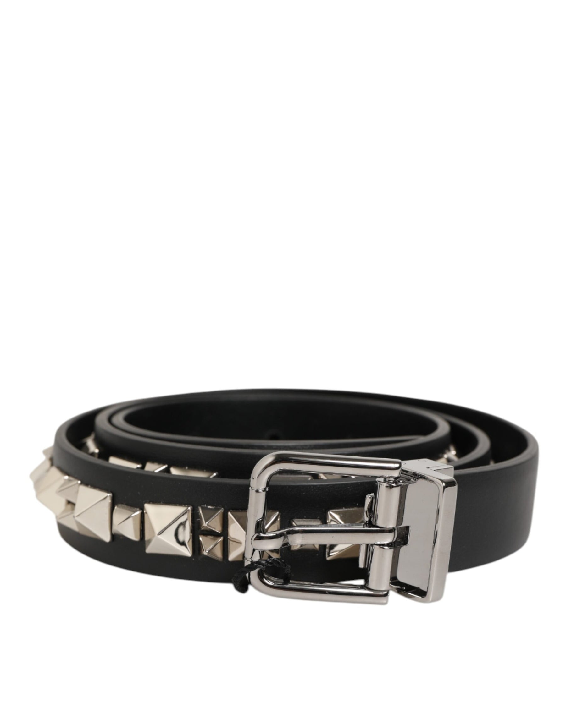 Dolce & Gabbana Black Leather Studded Silver-Tone Buckle Belt | Regal Royce