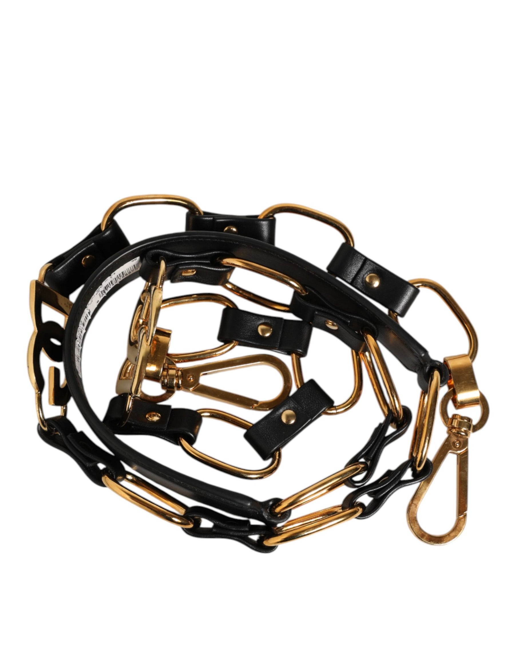 Dolce & Gabbana Black Leather Gold Chain Bag Accessory Shoulder Strap | Regal Royce