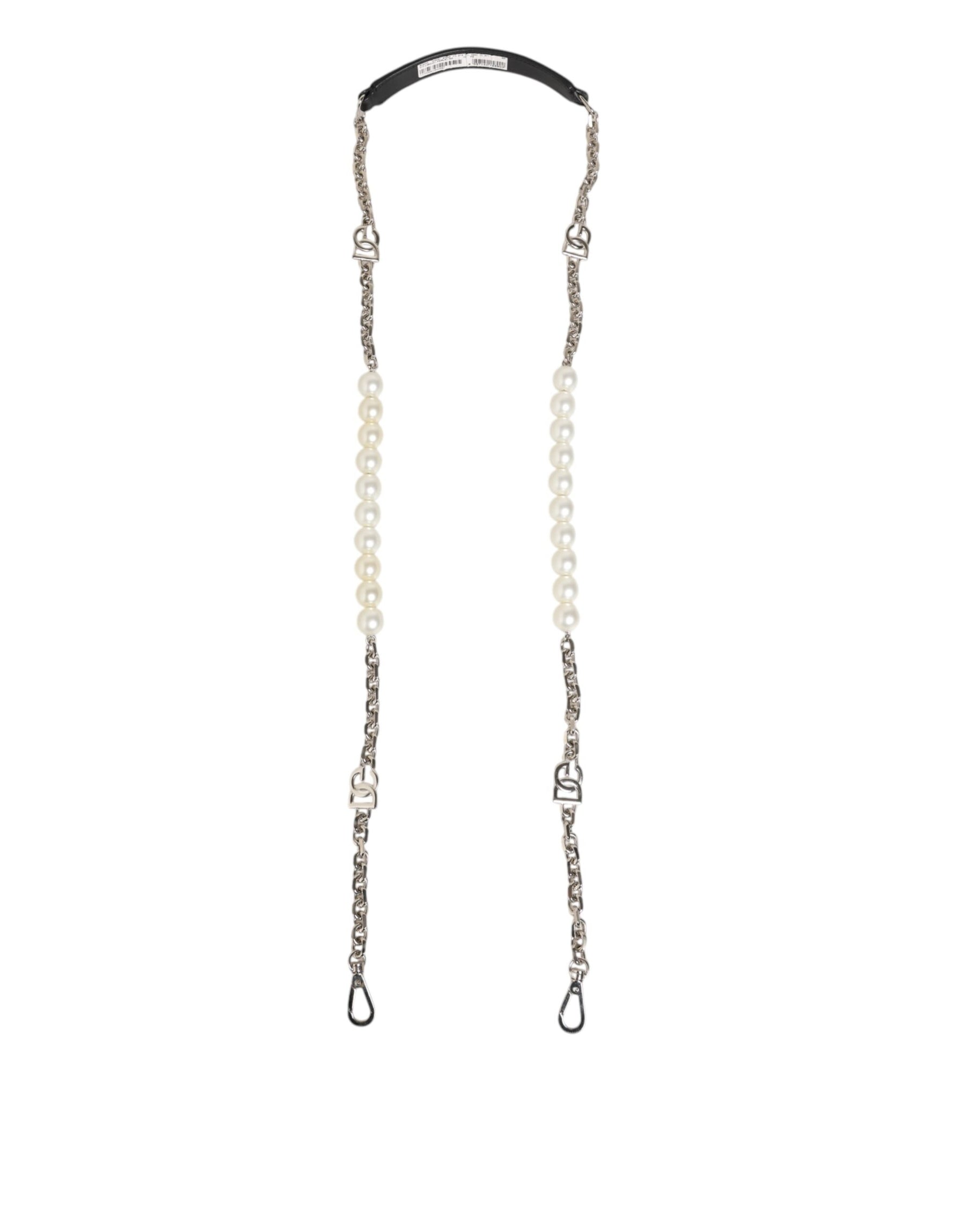 Dolce & Gabbana Black Leather Pearl Chain Bag Accessory Shoulder Strap | Regal Royce