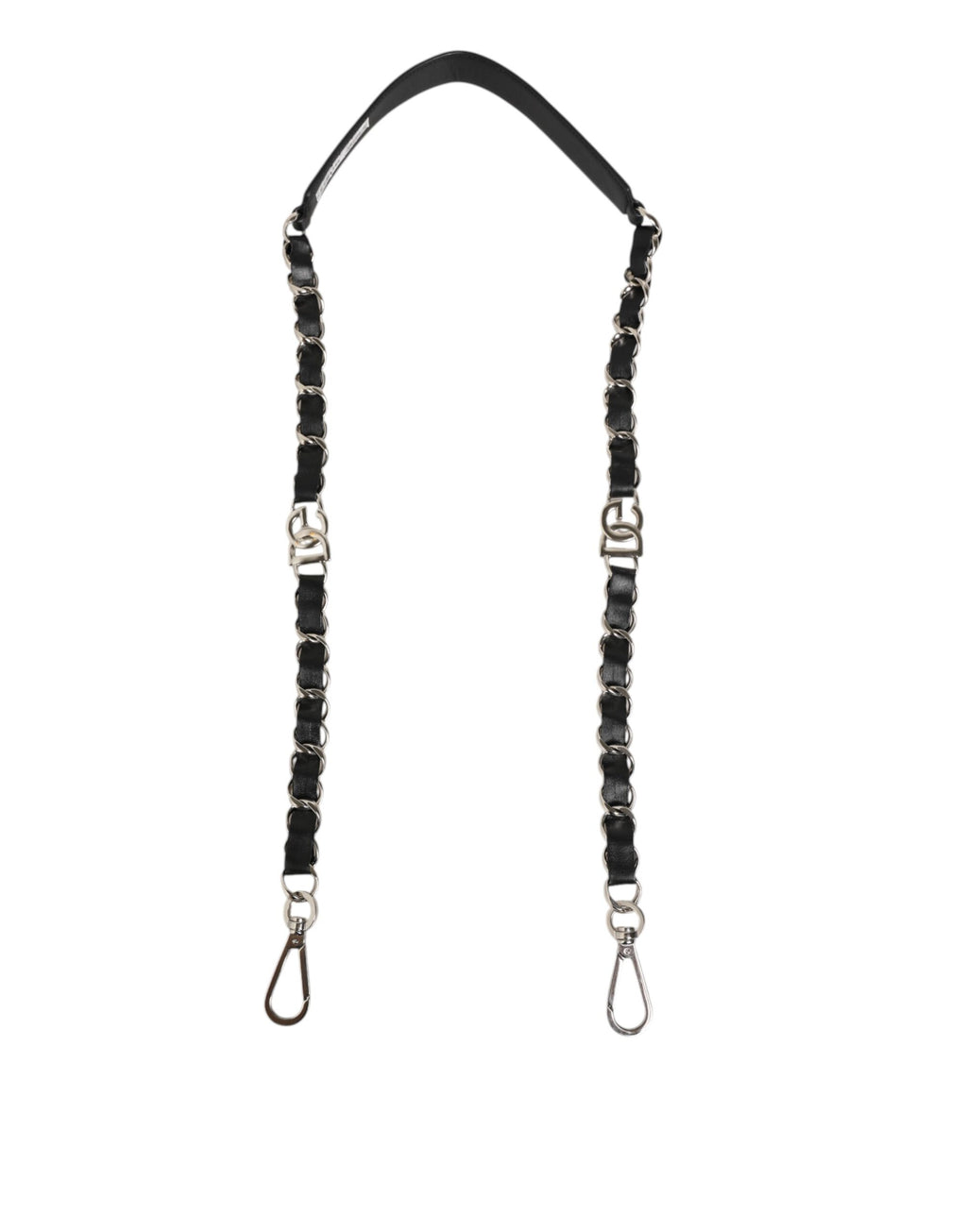 Dolce & Gabbana Black Leather Silver Chain Bag Accessory Shoulder Strap
