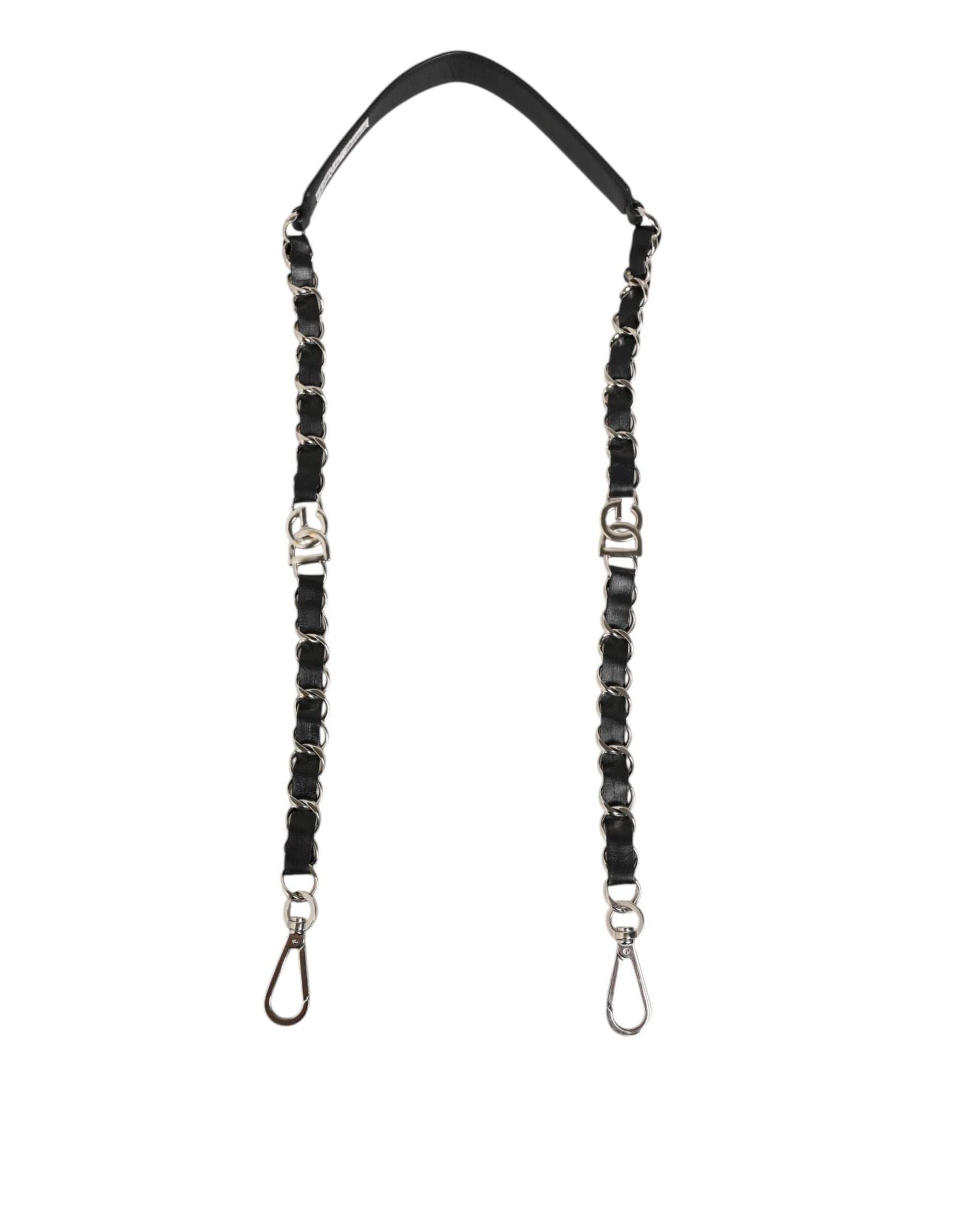 Dolce & Gabbana Black Leather Silver Chain Bag Accessory Shoulder Strap | Regal Royce