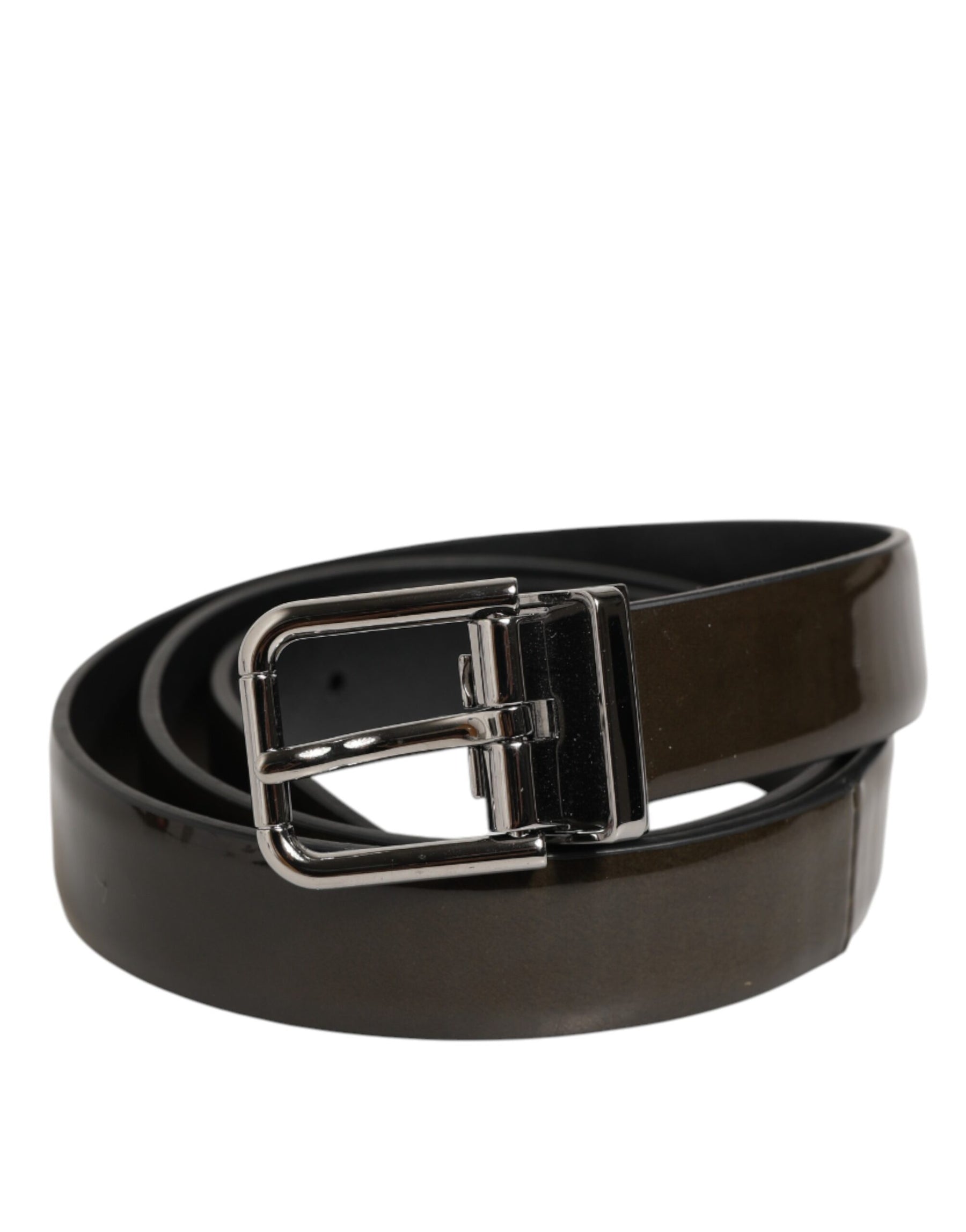Dolce & Gabbana Brown Glossy Leather Classic Metal Buckle Belt | Regal Royce
