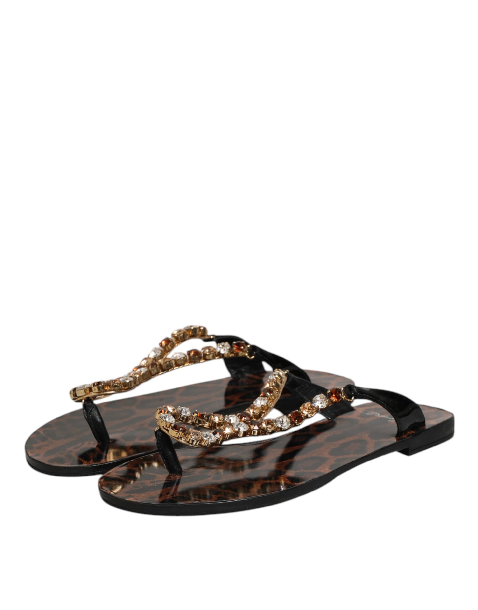 Dolce & Gabbana Black Crystals Flats Sandals Beachwear Shoes