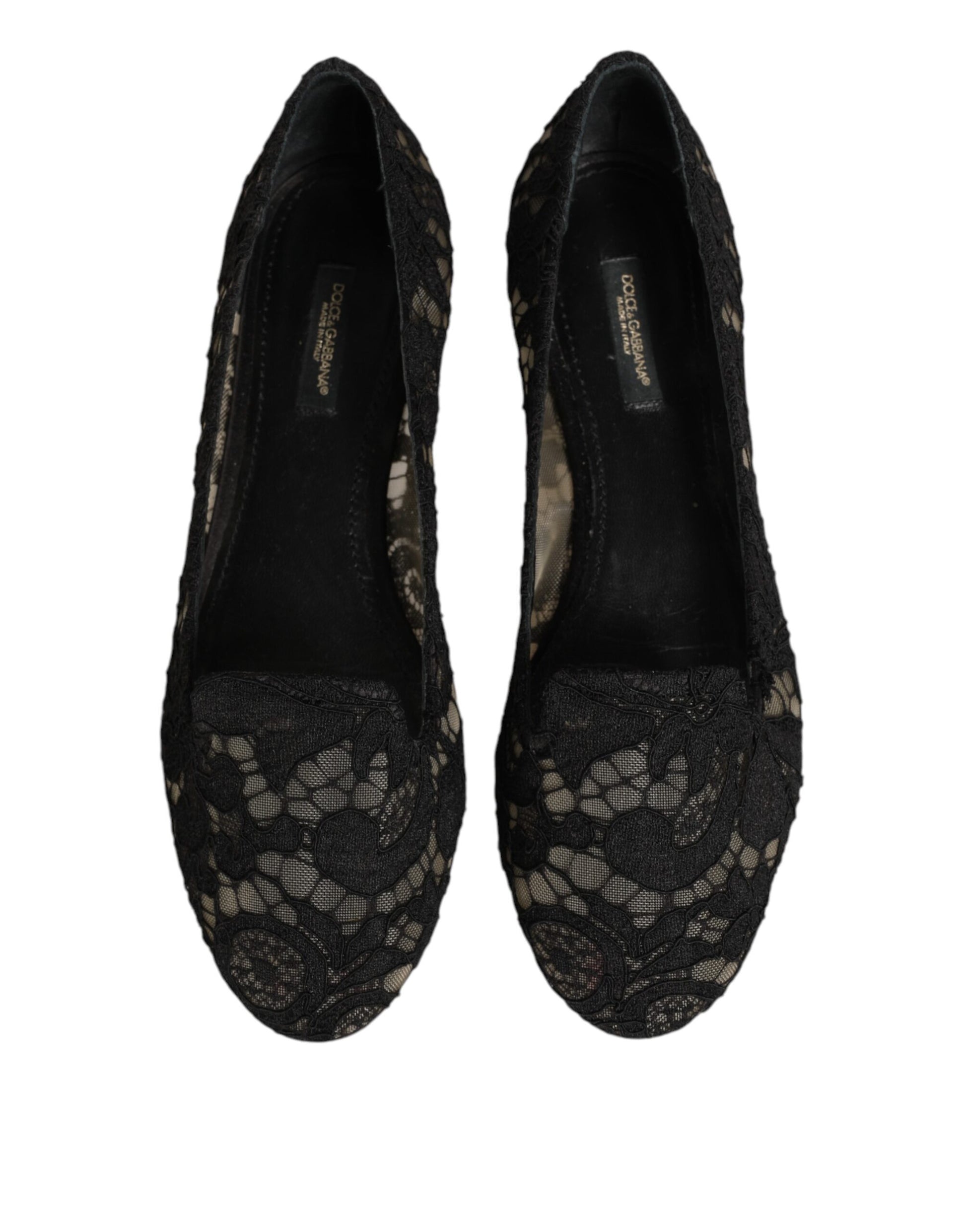 Dolce & Gabbana Black Taormina Lace Slip On Flats Shoes