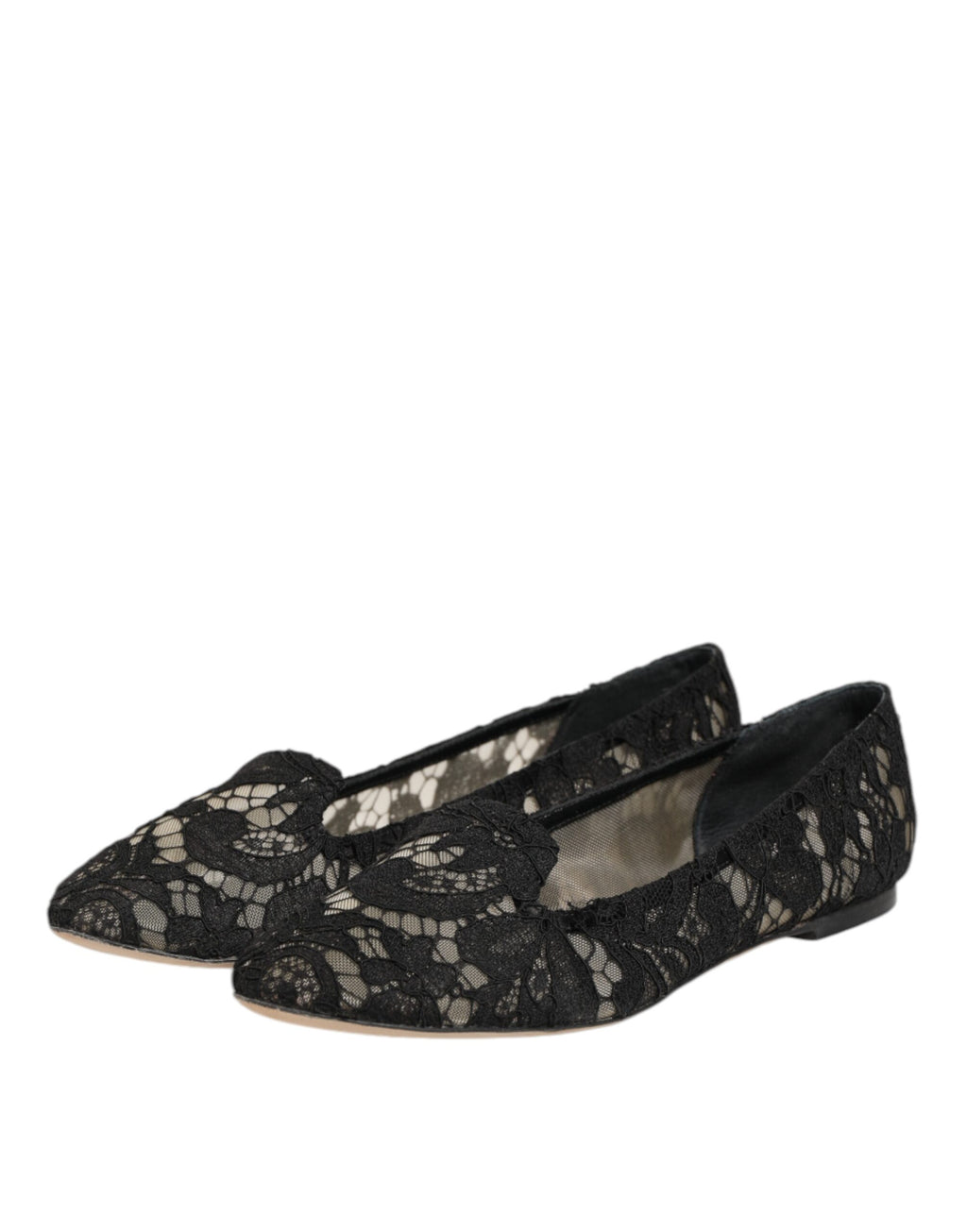 Dolce & Gabbana Black Taormina Lace Slip On Flats Shoes