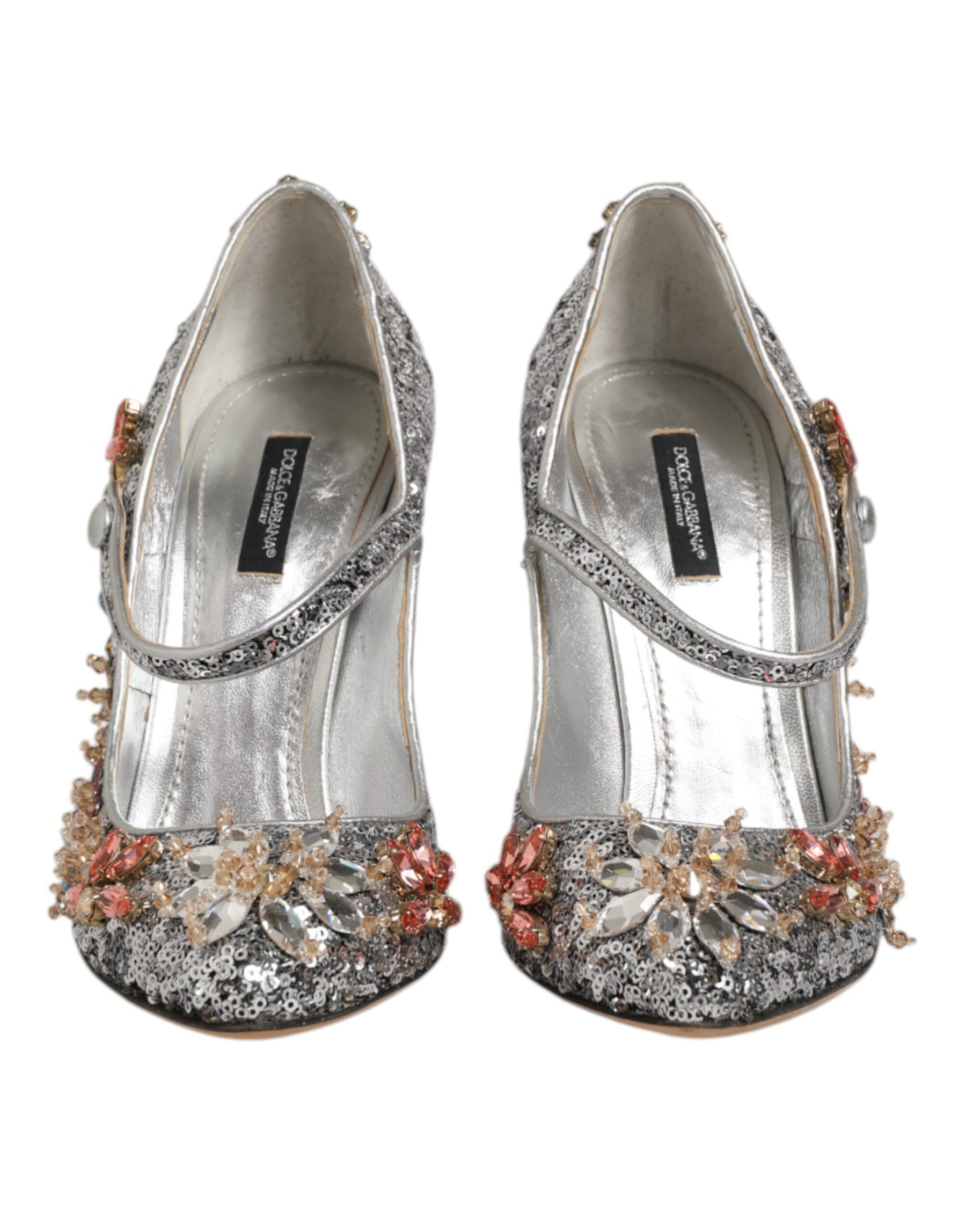 Dolce & Gabbana Silver Sequin Crystal Mary Janes Pumps Shoes | Regal Royce