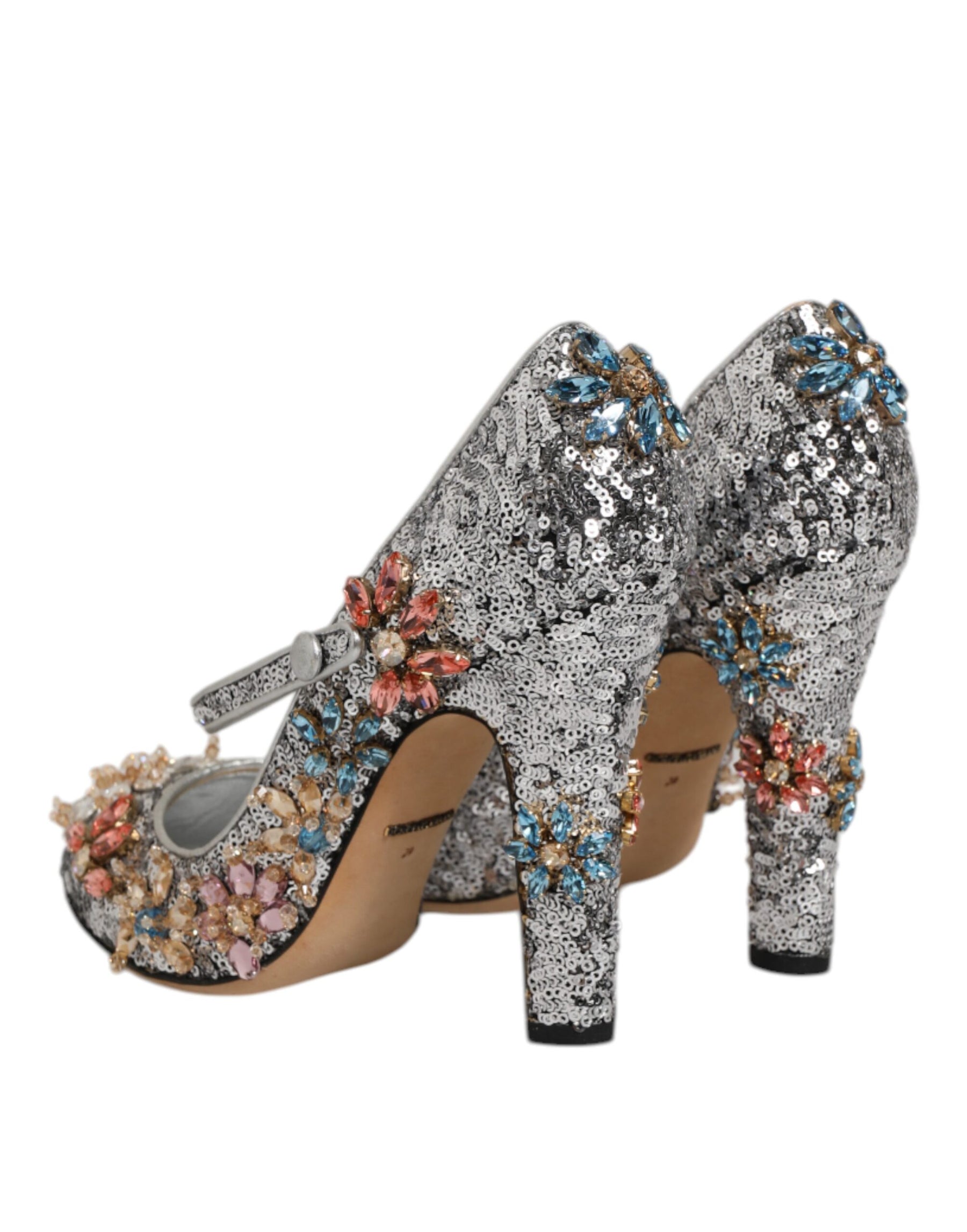 Dolce & Gabbana Silver Sequin Crystal Mary Janes Pumps Shoes | Regal Royce