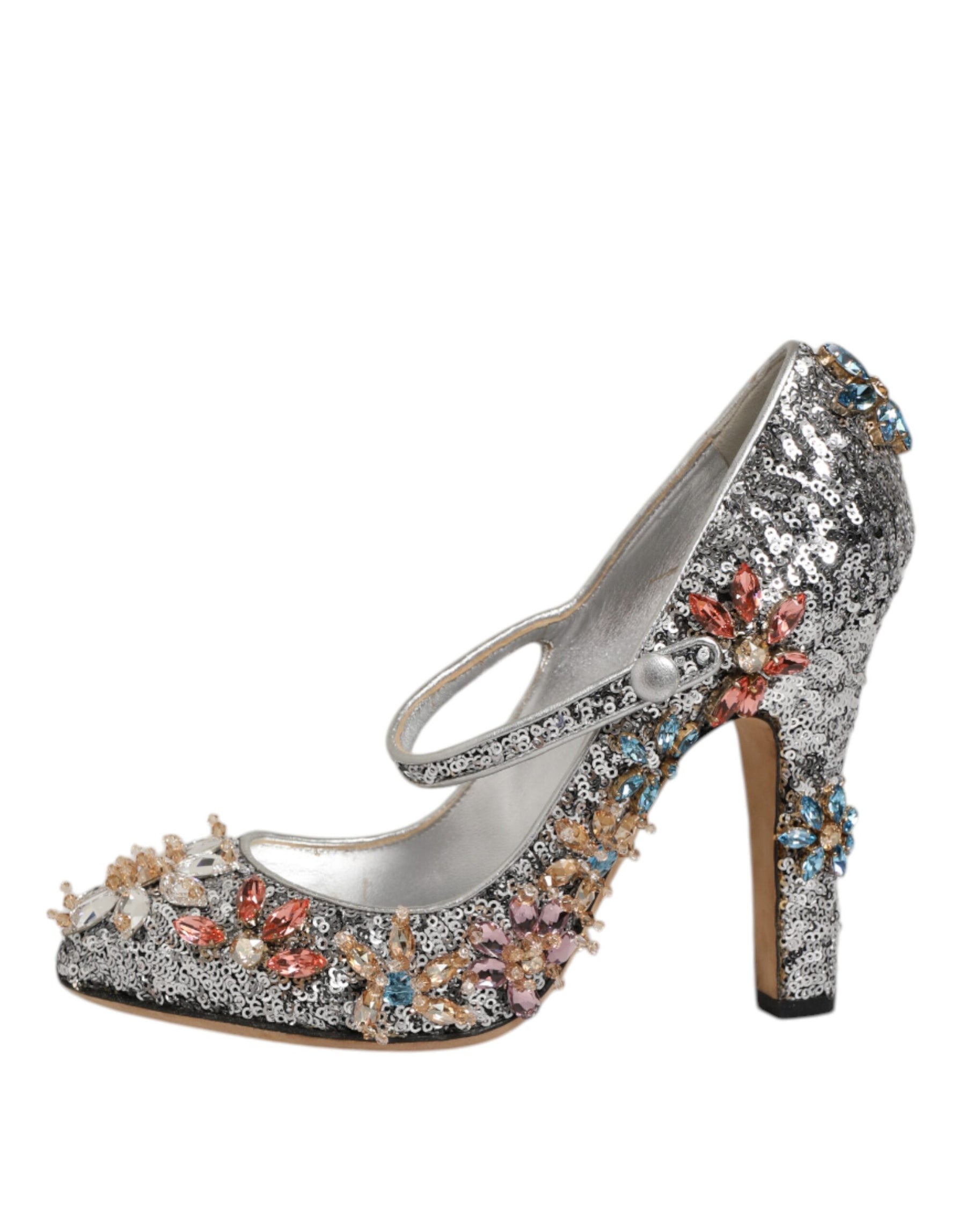 Dolce & Gabbana Silver Sequin Crystal Mary Janes Pumps Shoes | Regal Royce