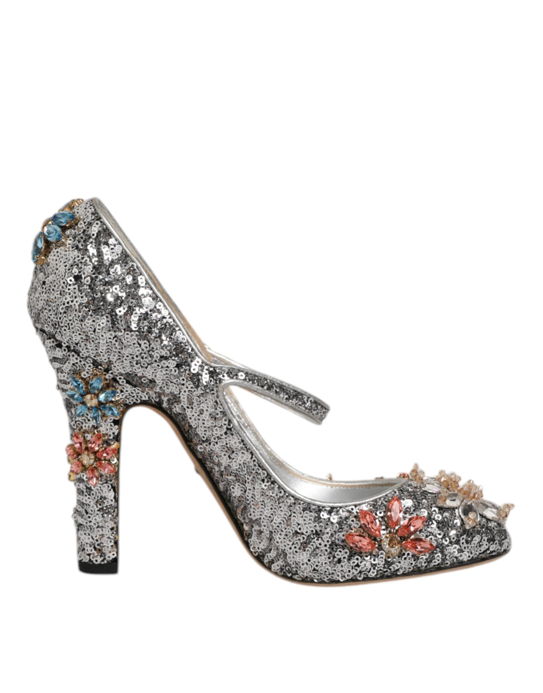 Dolce & Gabbana Silver Sequin Crystal Mary Janes Pumps Shoes | Regal Royce