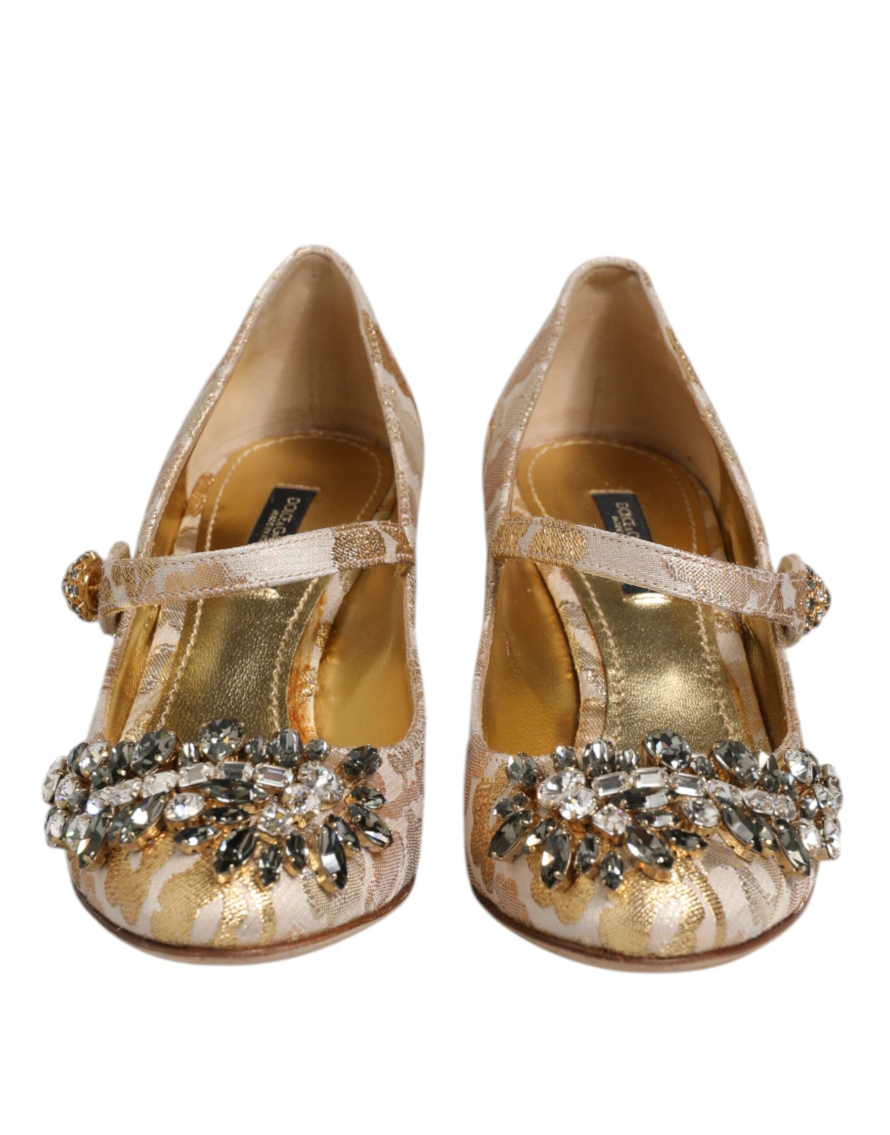 Dolce & Gabbana Gold Jacquard Crystal Mary Janes Pumps Shoes | Regal Royce