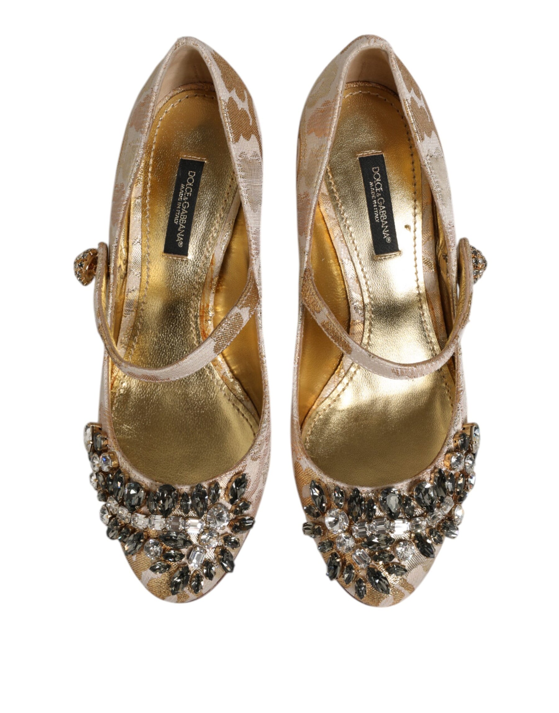 Dolce & Gabbana Gold Jacquard Crystal Mary Janes Pumps Shoes | Regal Royce