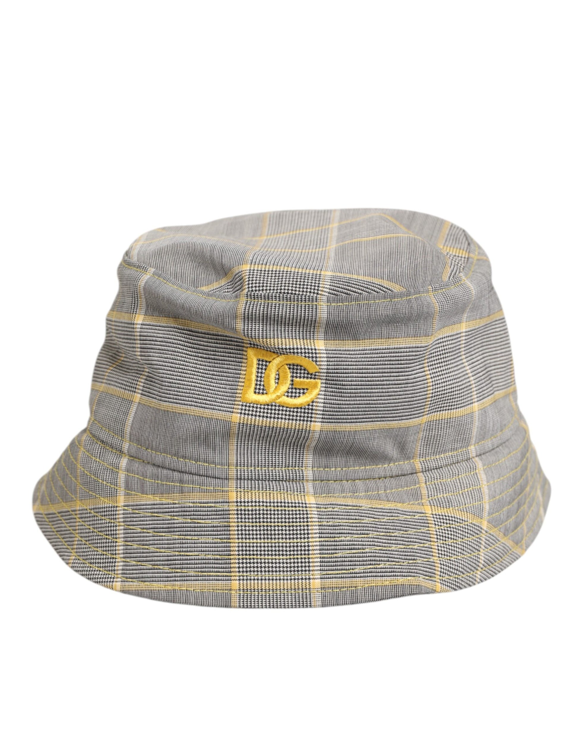 Dolce & Gabbana Gray Yellow Wool Blend Plaid Bucket Cap Men Hat