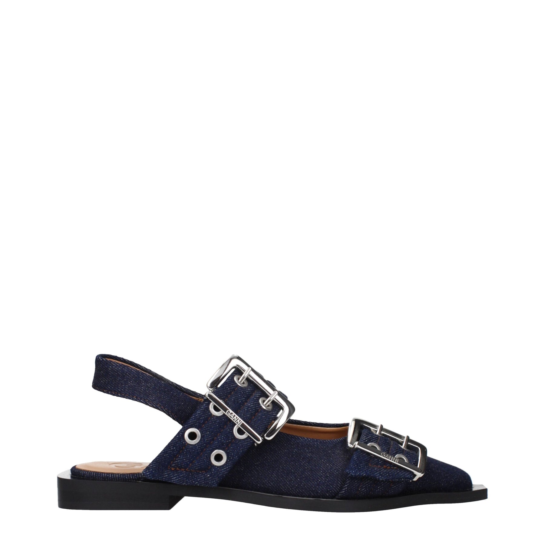 Ganni Blue Fabric Flat Sandals | Regal Royce