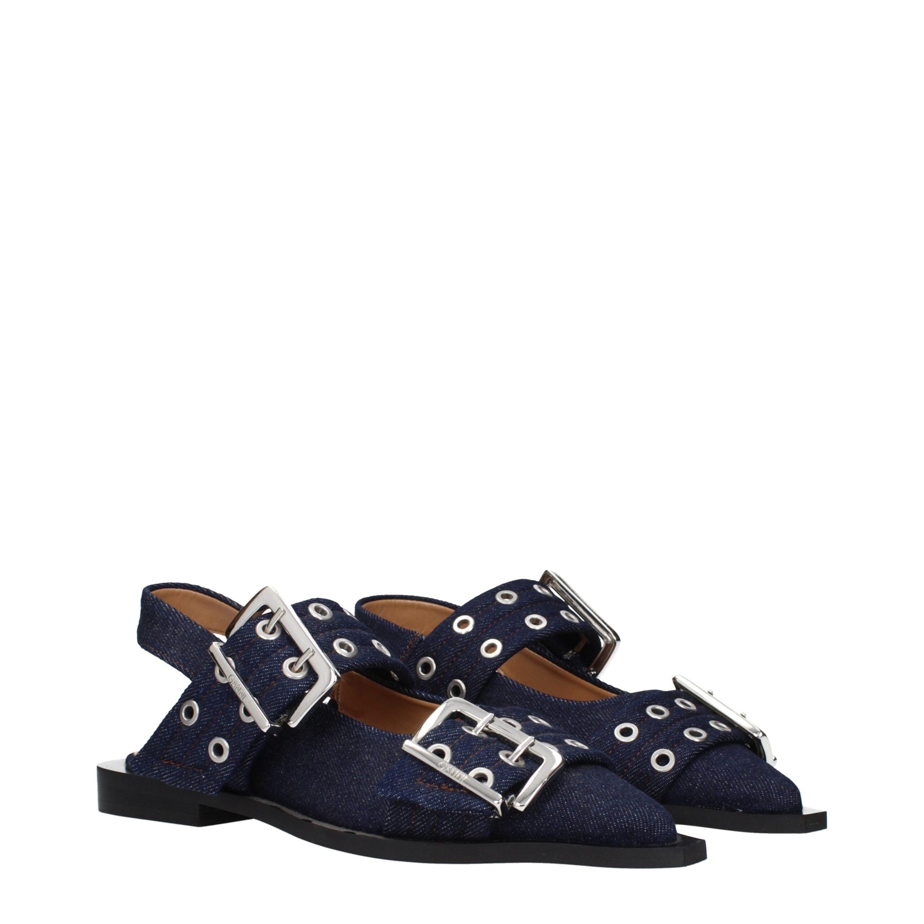 Ganni Blue Fabric Flat Sandals | Regal Royce
