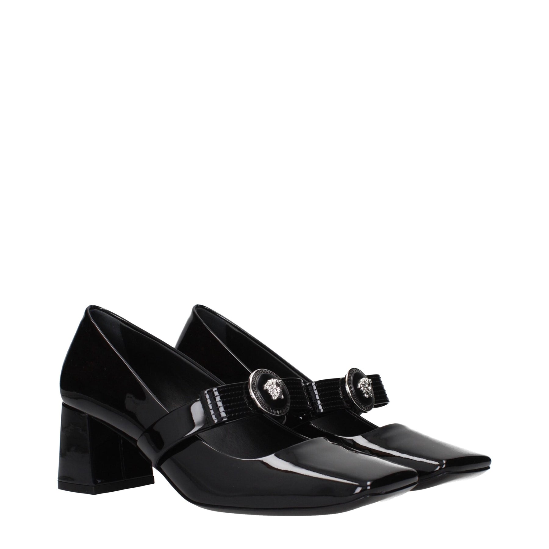 Versace Black Leather Mid Heel Pumps | Regal Royce