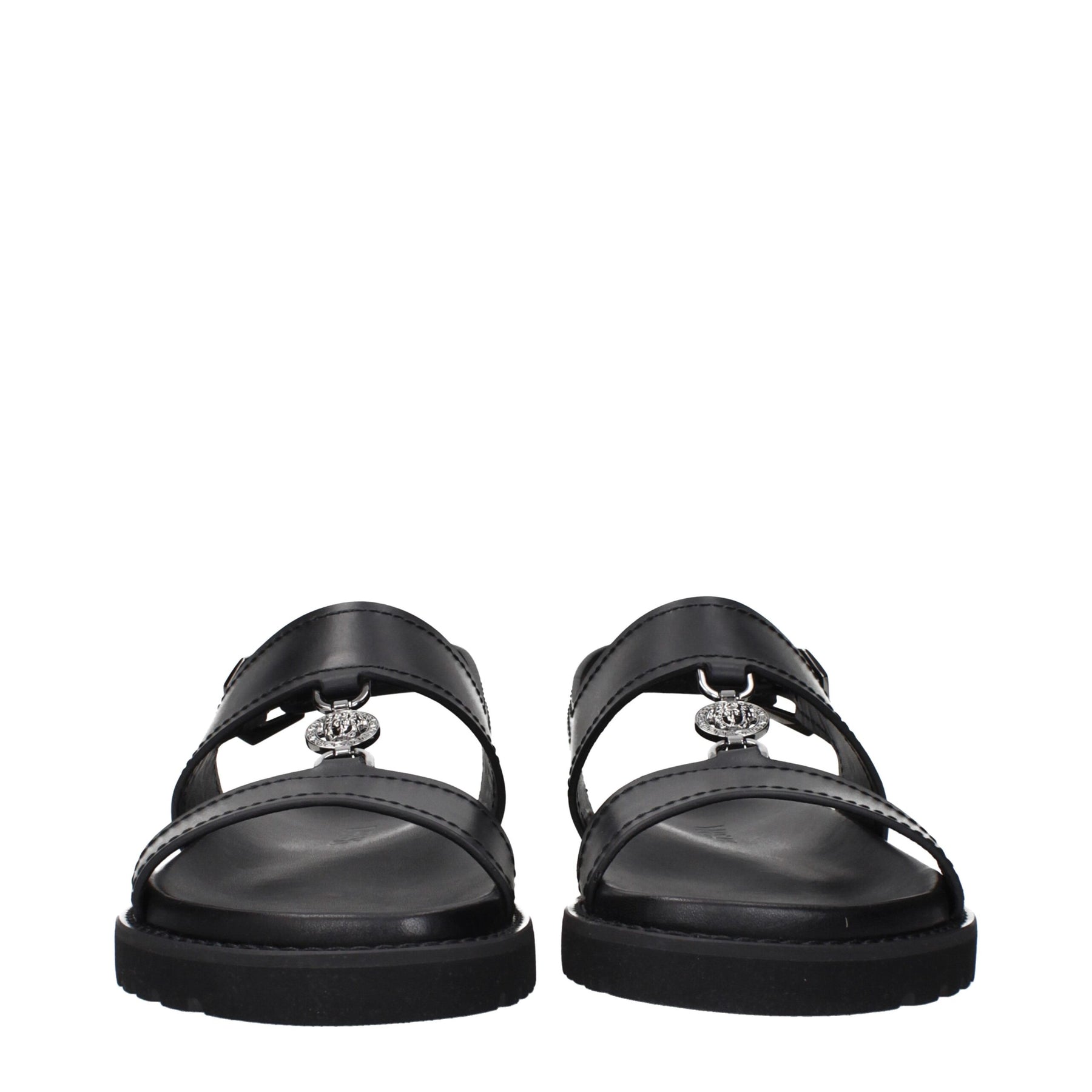 Versace Black Leather Flat Sandals | Regal Royce