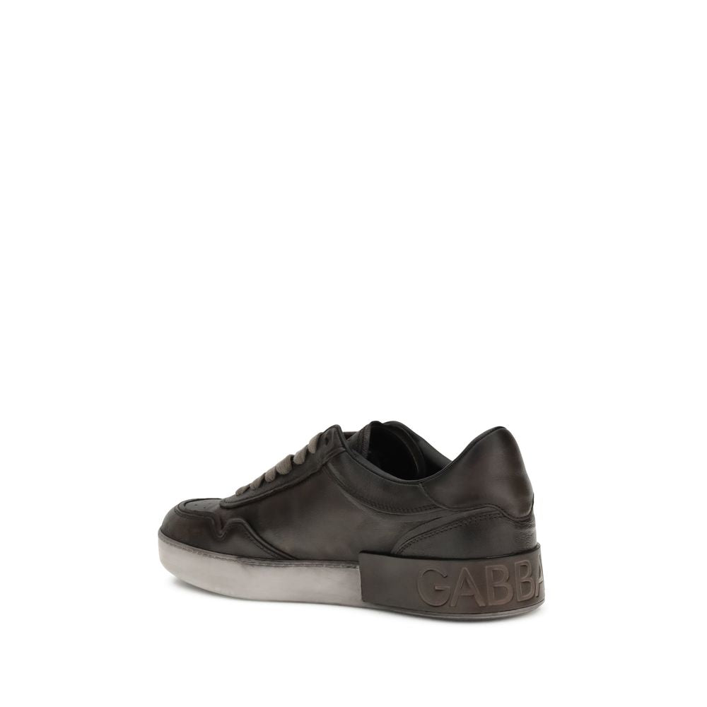 Dolce & Gabbana Brown Calf Leather Bos Taurus Low Top Sneakers | Regal Royce