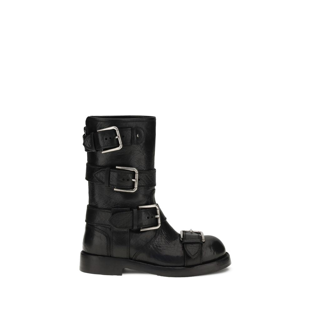 Dolce & Gabbana Black Calf Leather Bos Taurus Lace-Up Boots | Regal Royce
