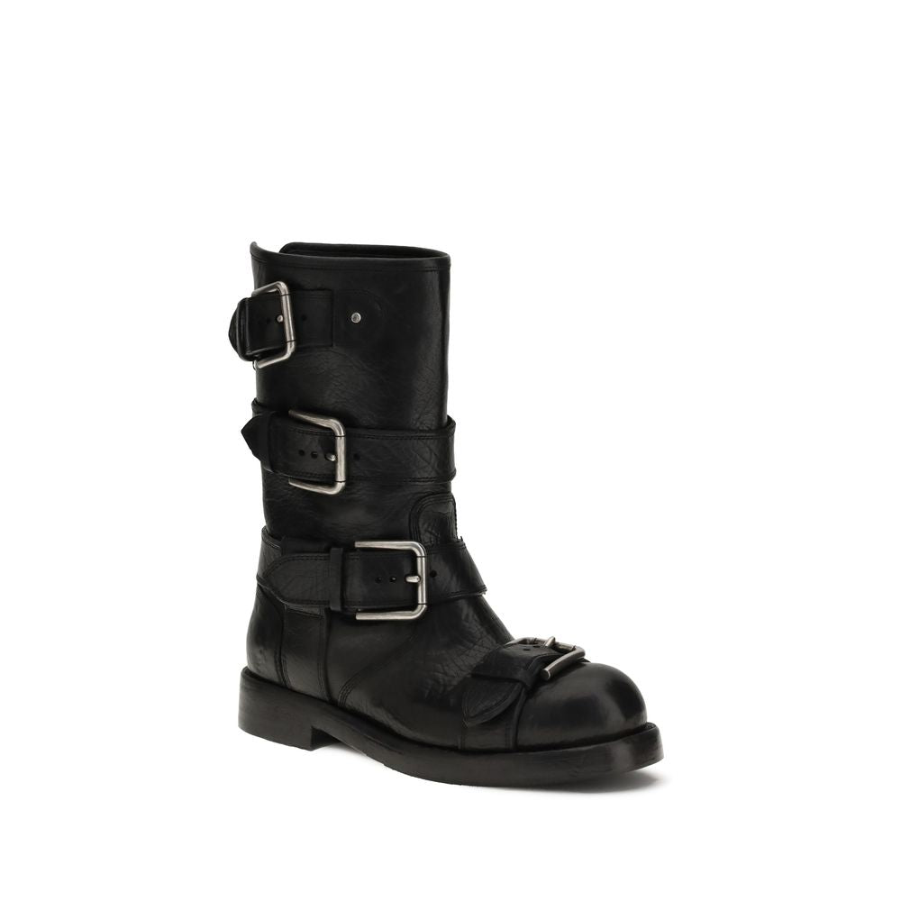 Dolce & Gabbana Black Calf Leather Bos Taurus Lace-Up Boots | Regal Royce
