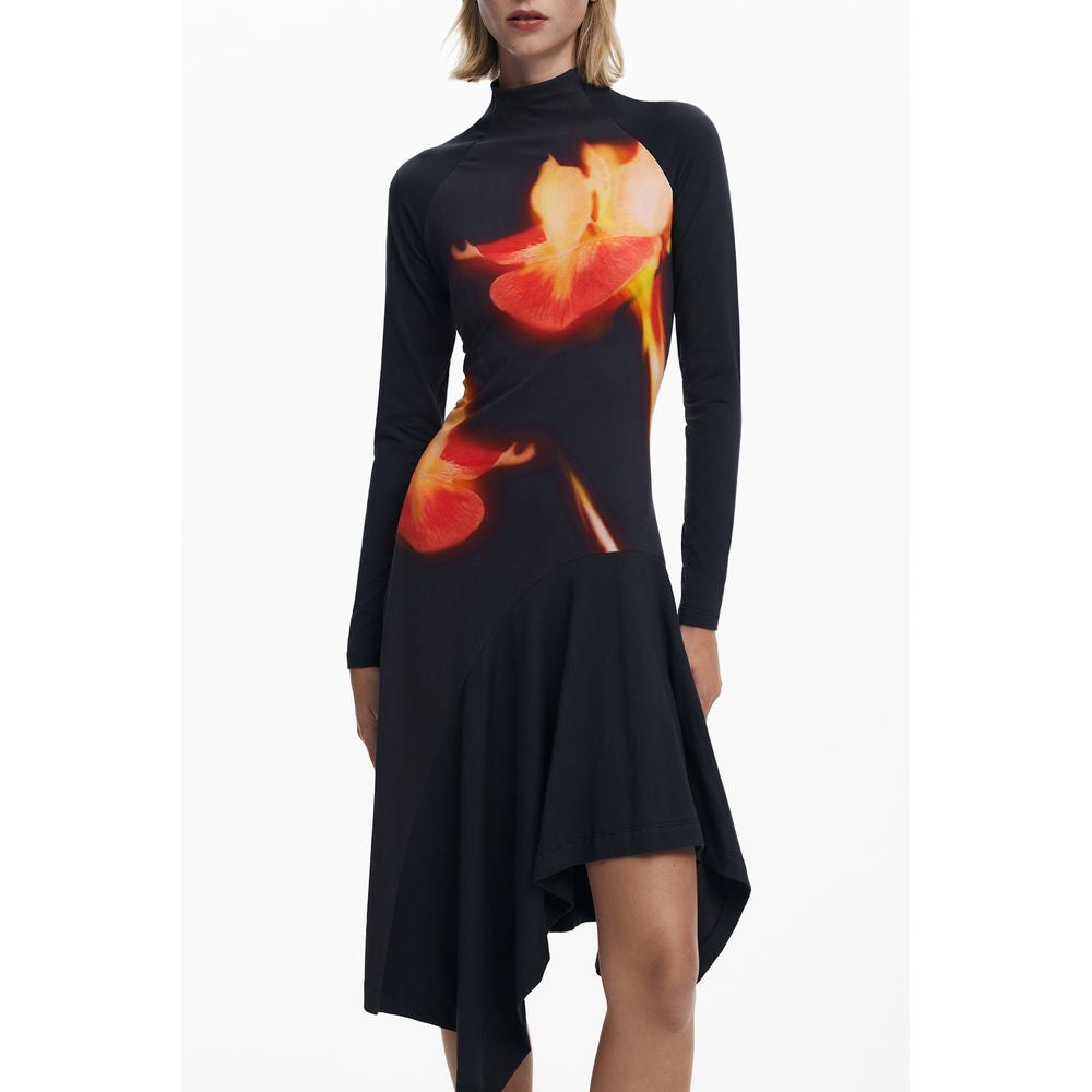 Desigual Black Cotton Women's Dress with Turtleneck and Long Sleeves | Regal Royce