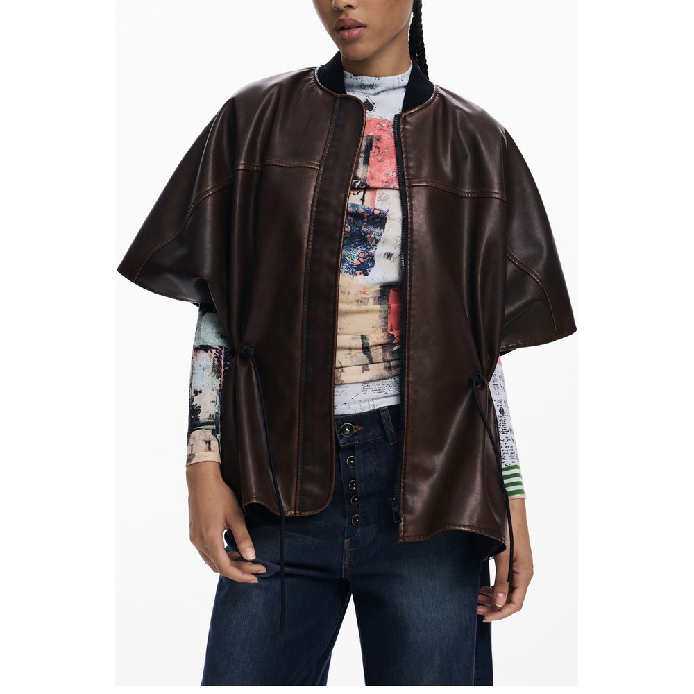 Desigual Burgundy Polyurethane Women Poncho | Regal Royce