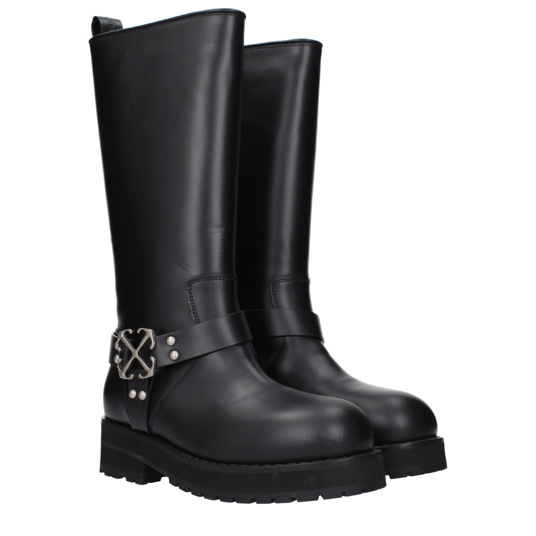 Off-White Black Leather Flat Boots | Regal Royce