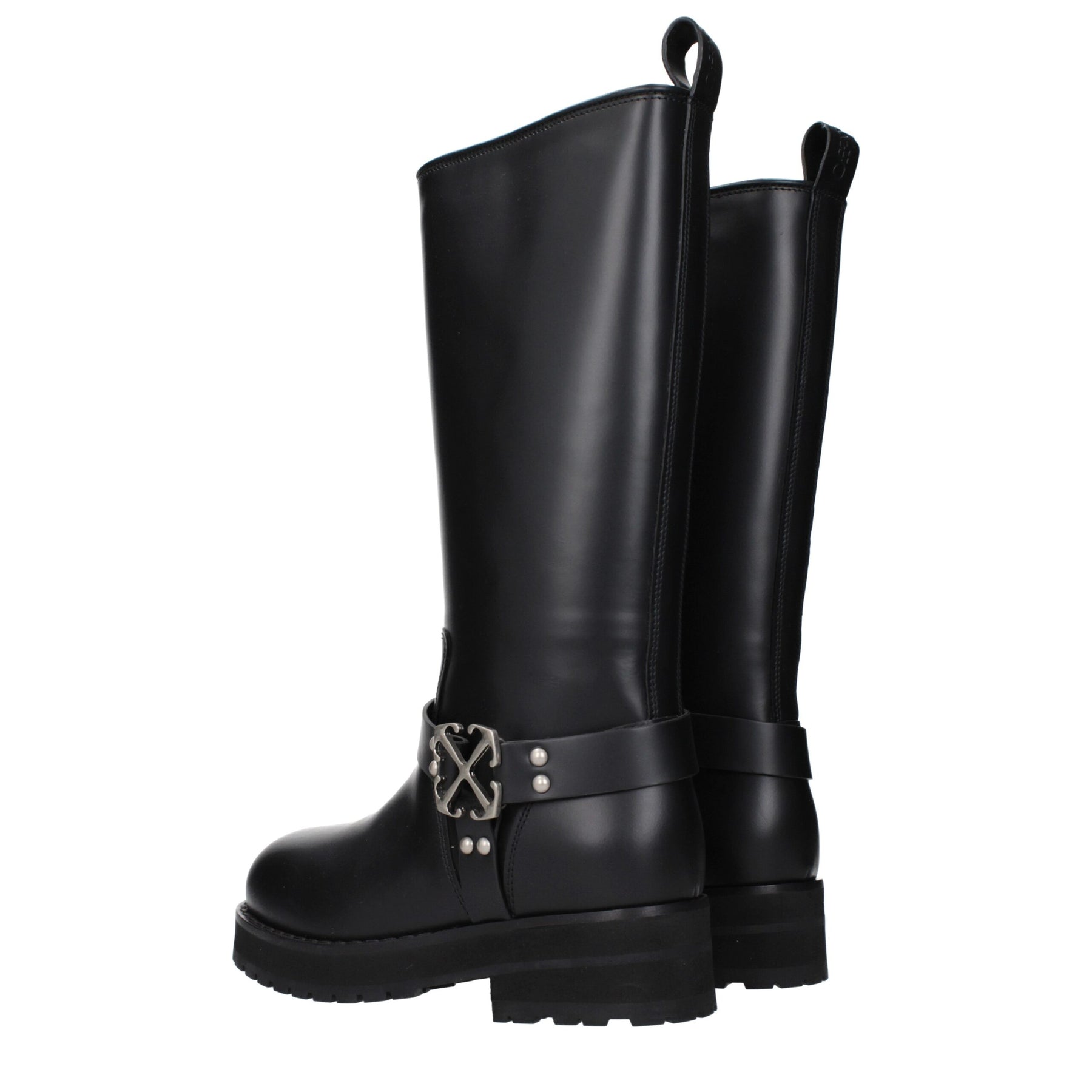Off-White Black Leather Flat Boots | Regal Royce