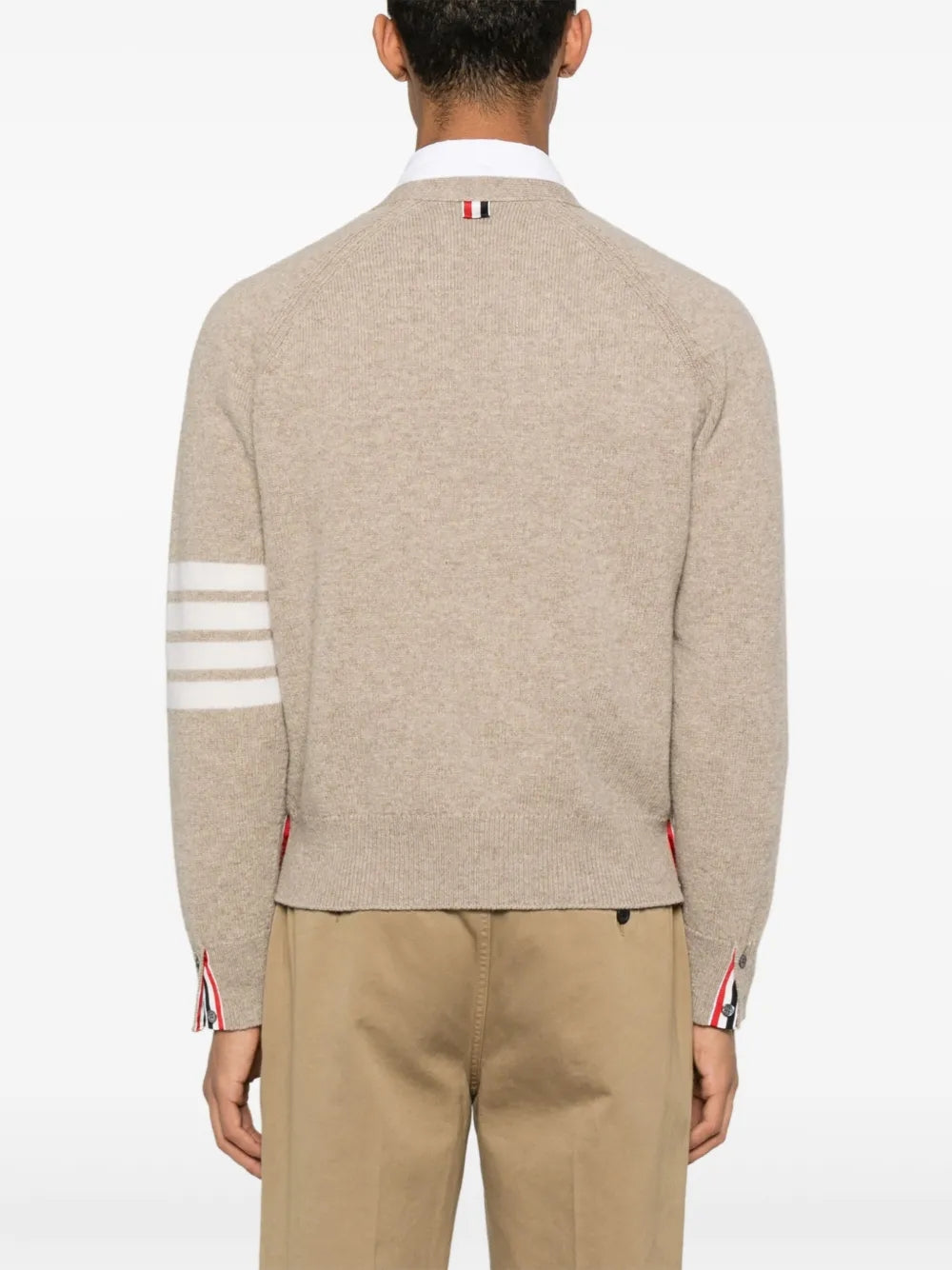Thom Browne Shetland Wool 4-Bar Relaxed Fit V Neck Cardigan | Regal Royce