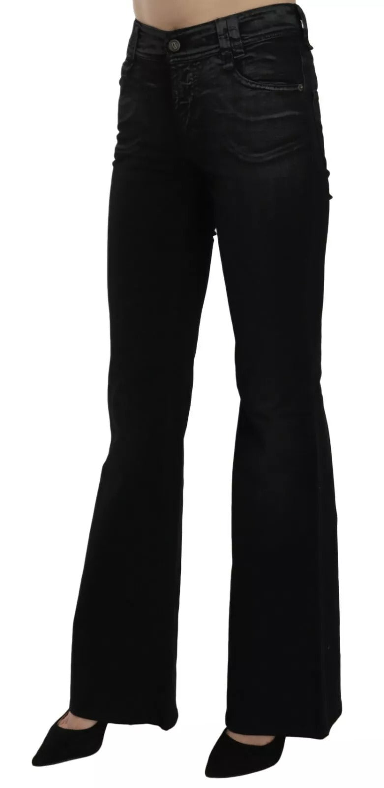 John Galliano Black Washed High Waist Flared Denim Casual Pants Jeans | Regal Royce