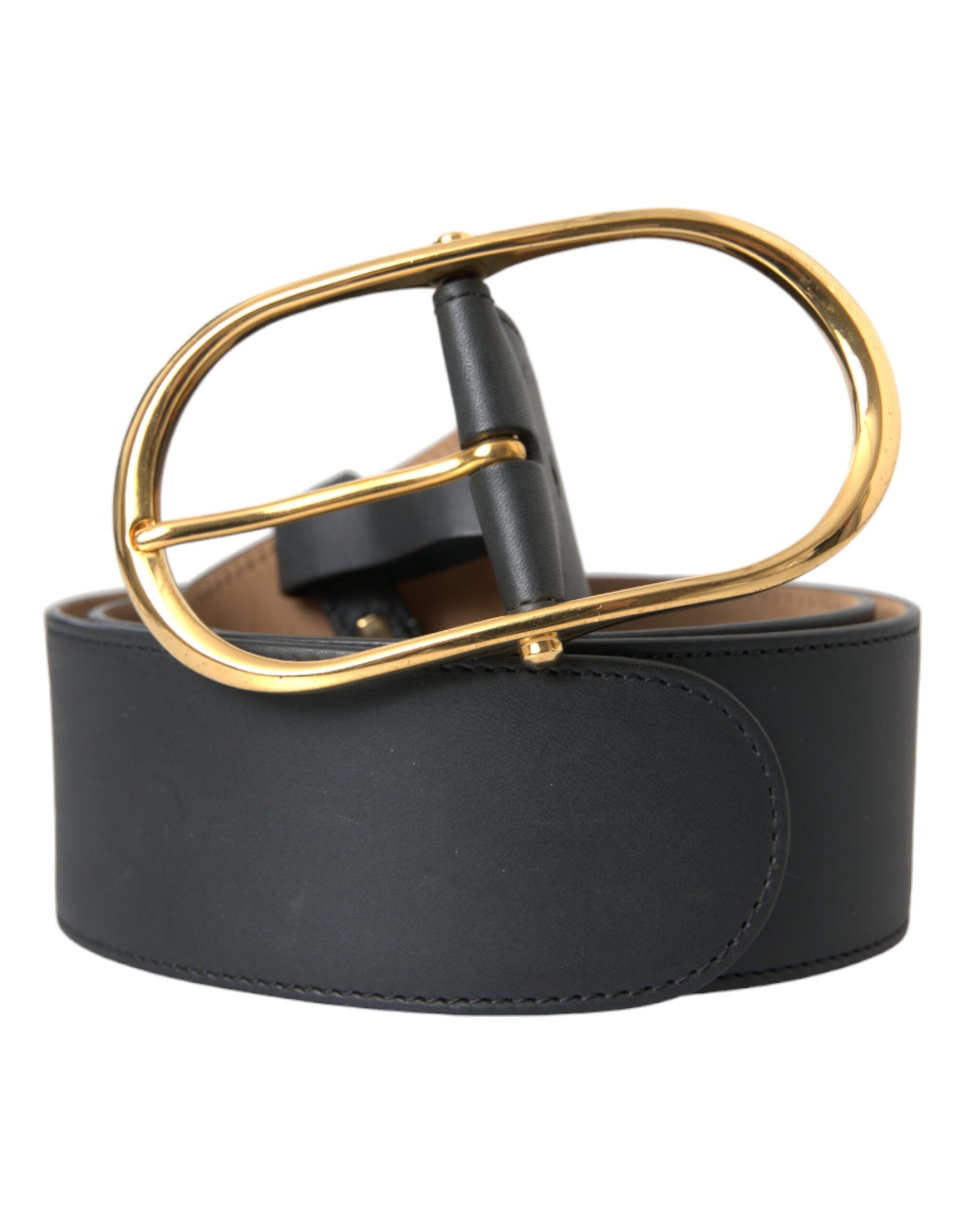 Dolce & Gabbana Black Leather Classic Metal Oval Buckle Belt | Regal Royce