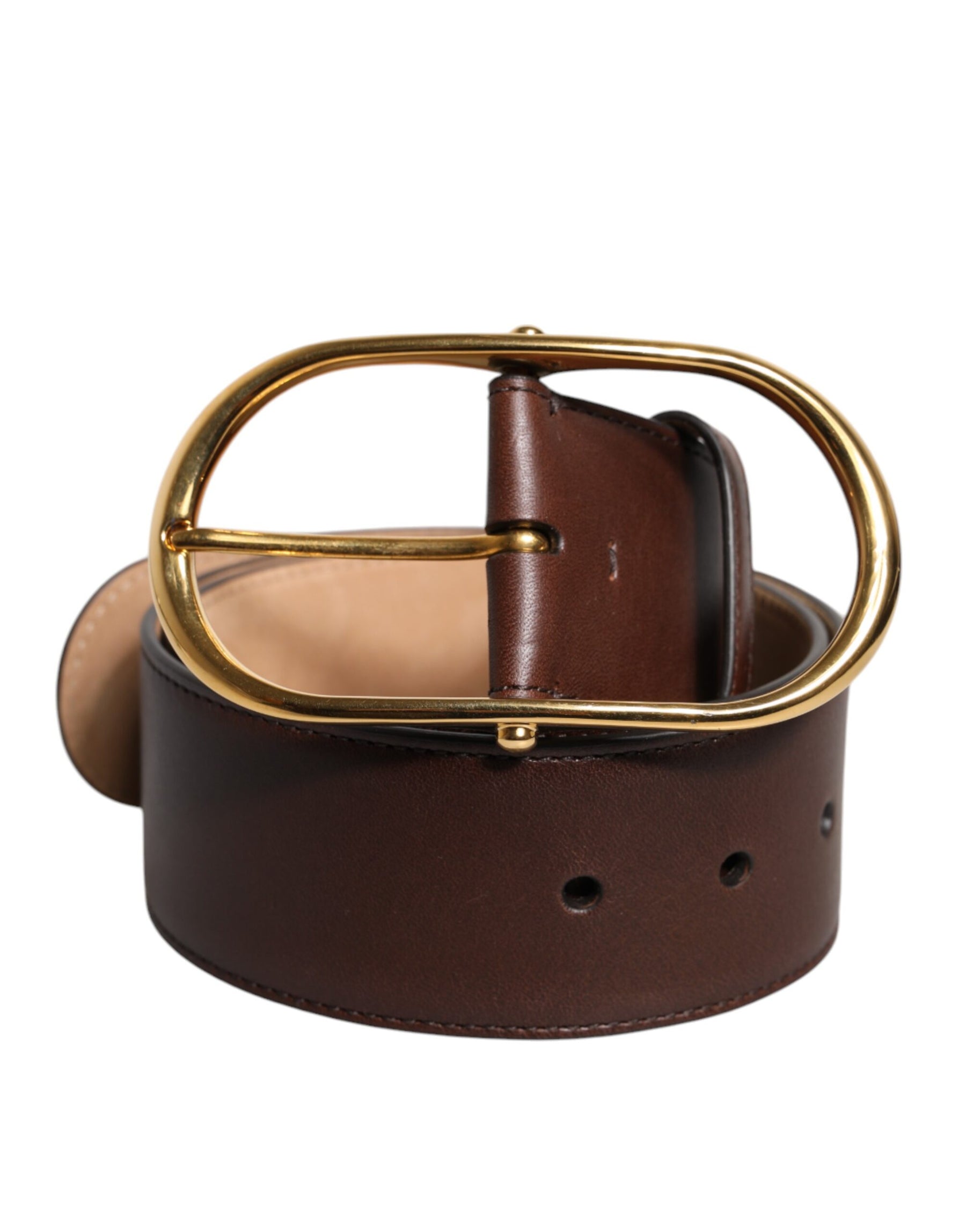 Dolce & Gabbana Brown Leather Classic Metal Oval Buckle Belt | Regal Royce