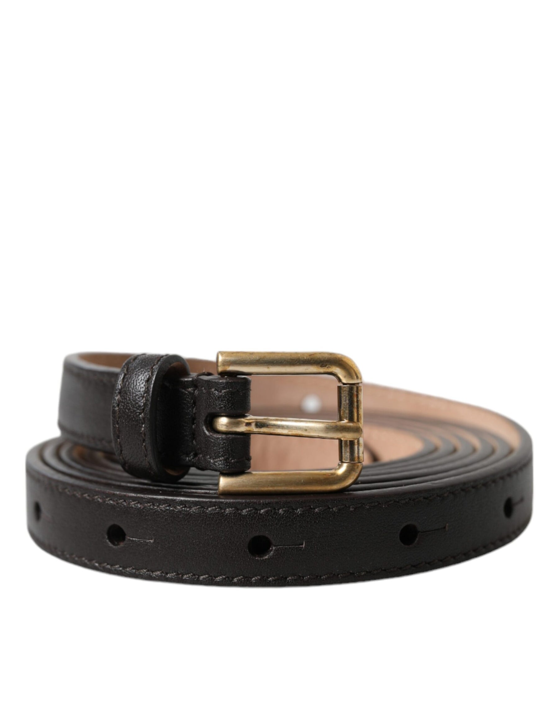 Dolce & Gabbana Black Leather Long Skinny Gold Metal Buckle Belt | Regal Royce