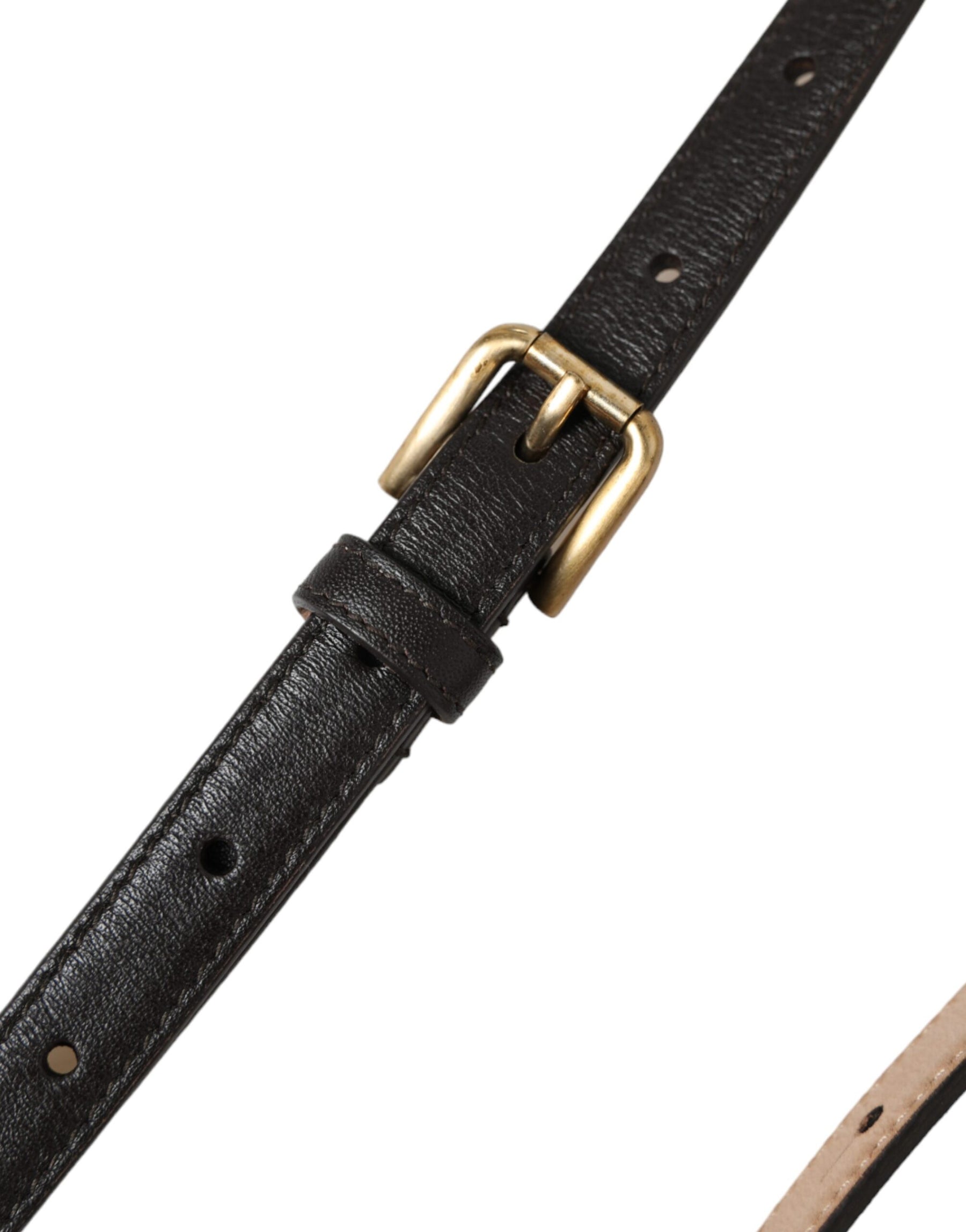 Dolce & Gabbana Black Leather Long Skinny Gold Metal Buckle Belt | Regal Royce
