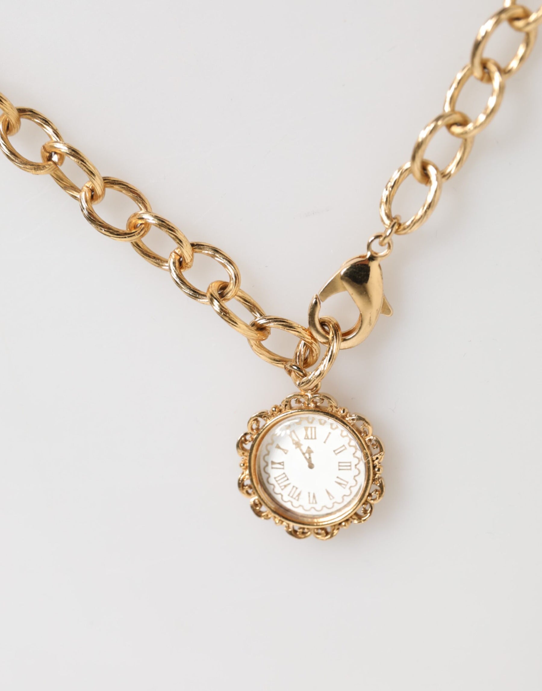 Dolce & Gabbana Gold Crystal Clock Pendant Statement Jewelry Necklace | Regal Royce