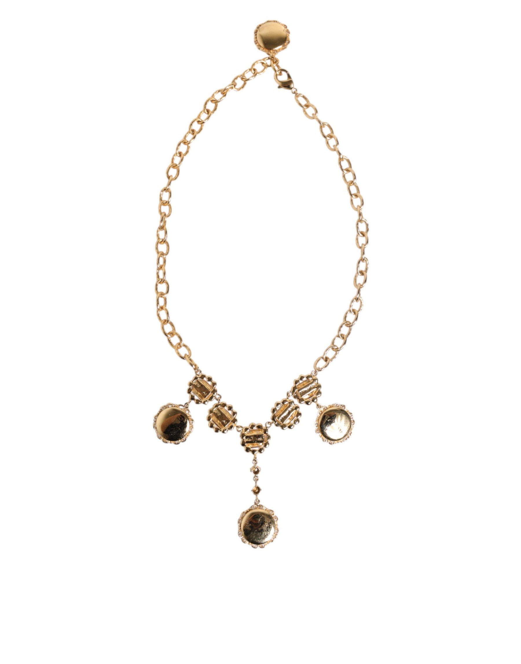 Dolce & Gabbana Gold Crystal Clock Pendant Statement Jewelry Necklace | Regal Royce