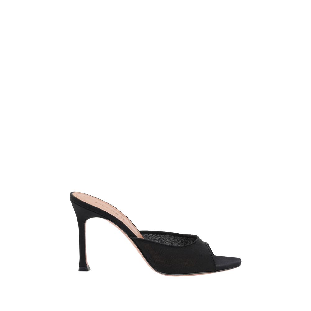Amina Muaddi Black Fabric Stiletto Heel Sandals | Regal Royce