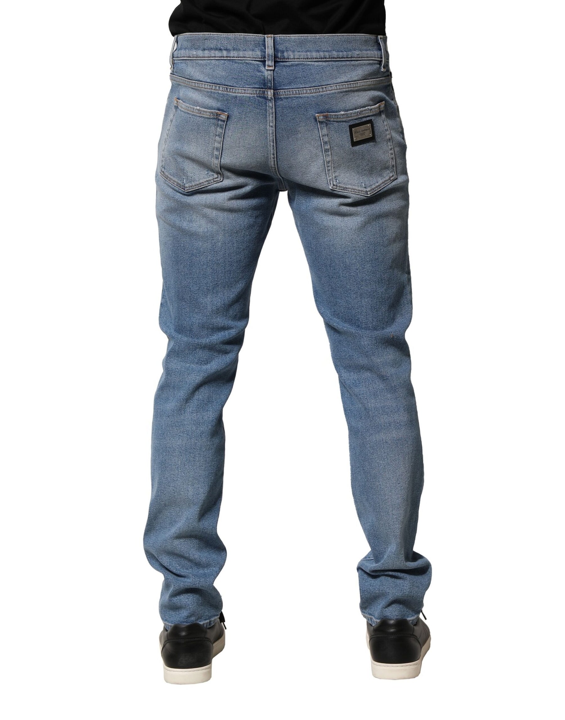 Dolce & Gabbana Blue Distressed Cotton Slim Men Denim Jeans | Regal Royce