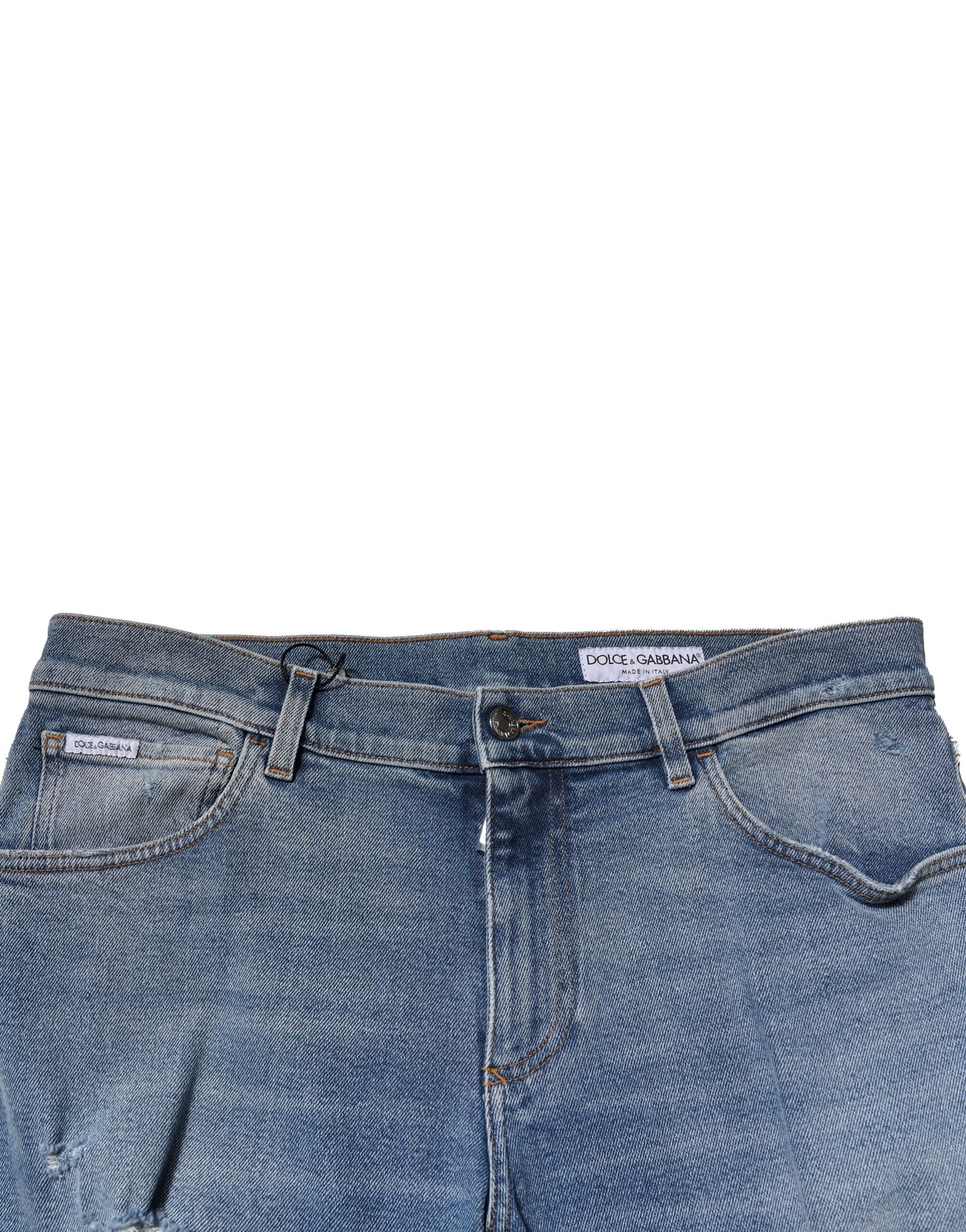 Dolce & Gabbana Blue Distressed Cotton Slim Men Denim Jeans | Regal Royce