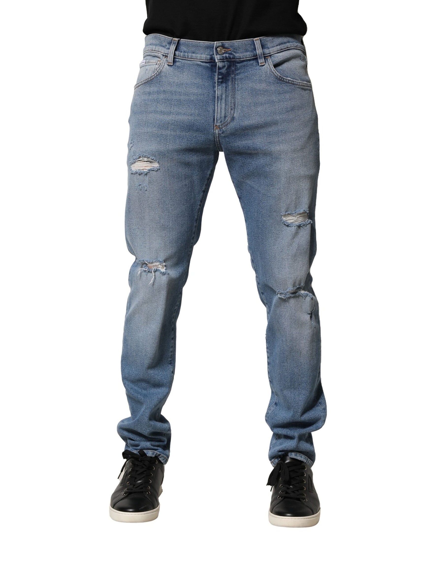 Dolce & Gabbana Blue Distressed Cotton Slim Men Denim Jeans | Regal Royce