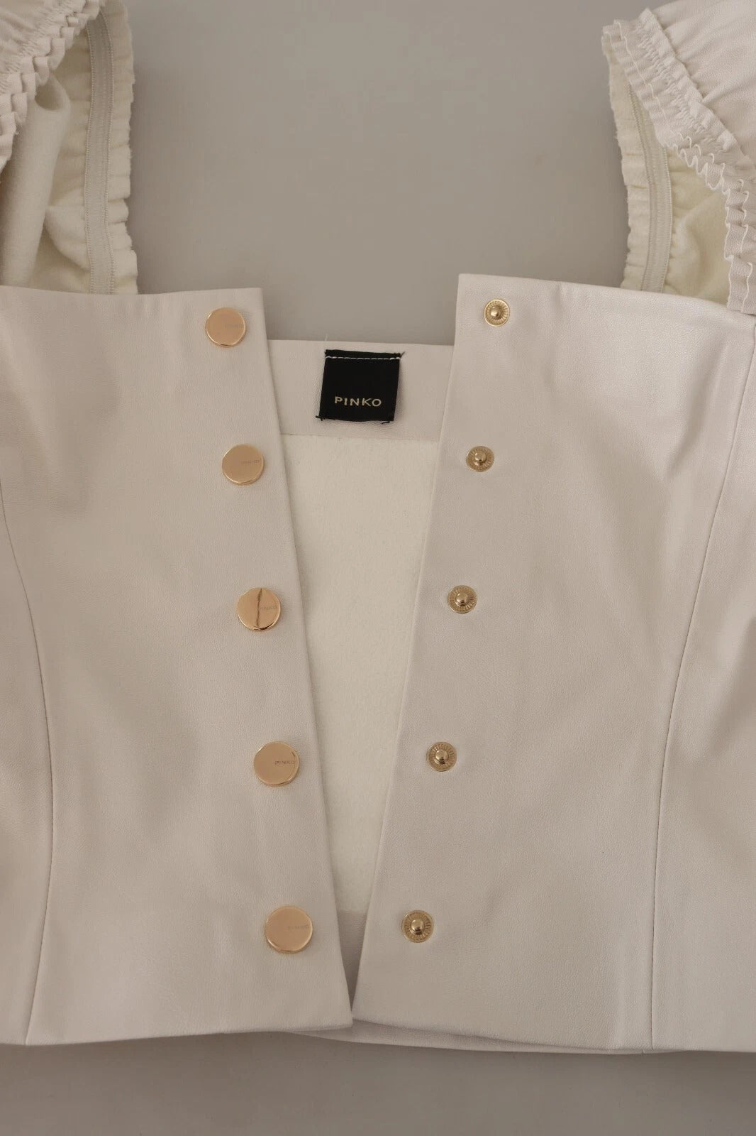 PINKO White Square Neck Button Down Crop Blouse | Regal Royce