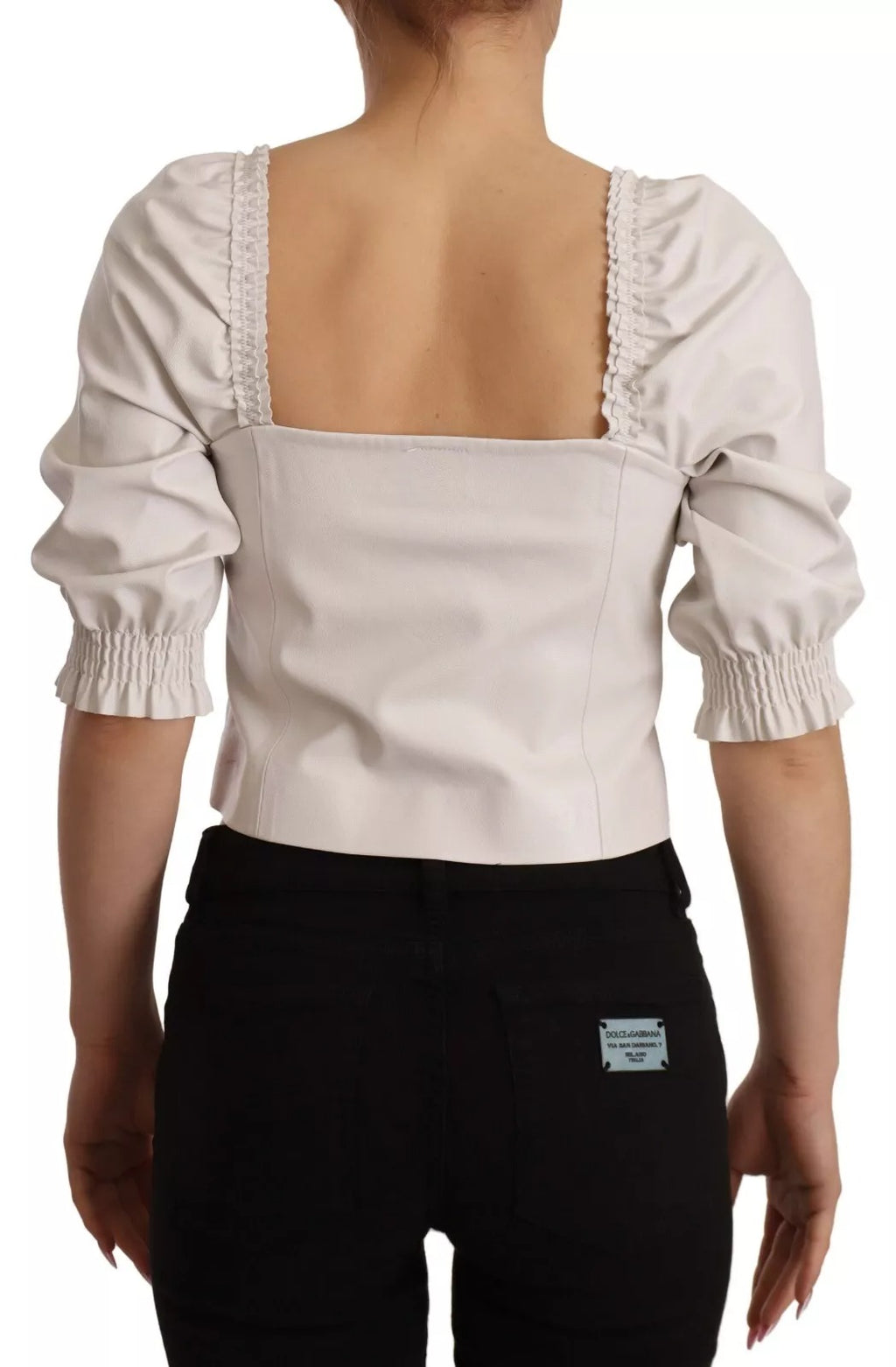 PINKO White Square Neck Button Down Crop Blouse