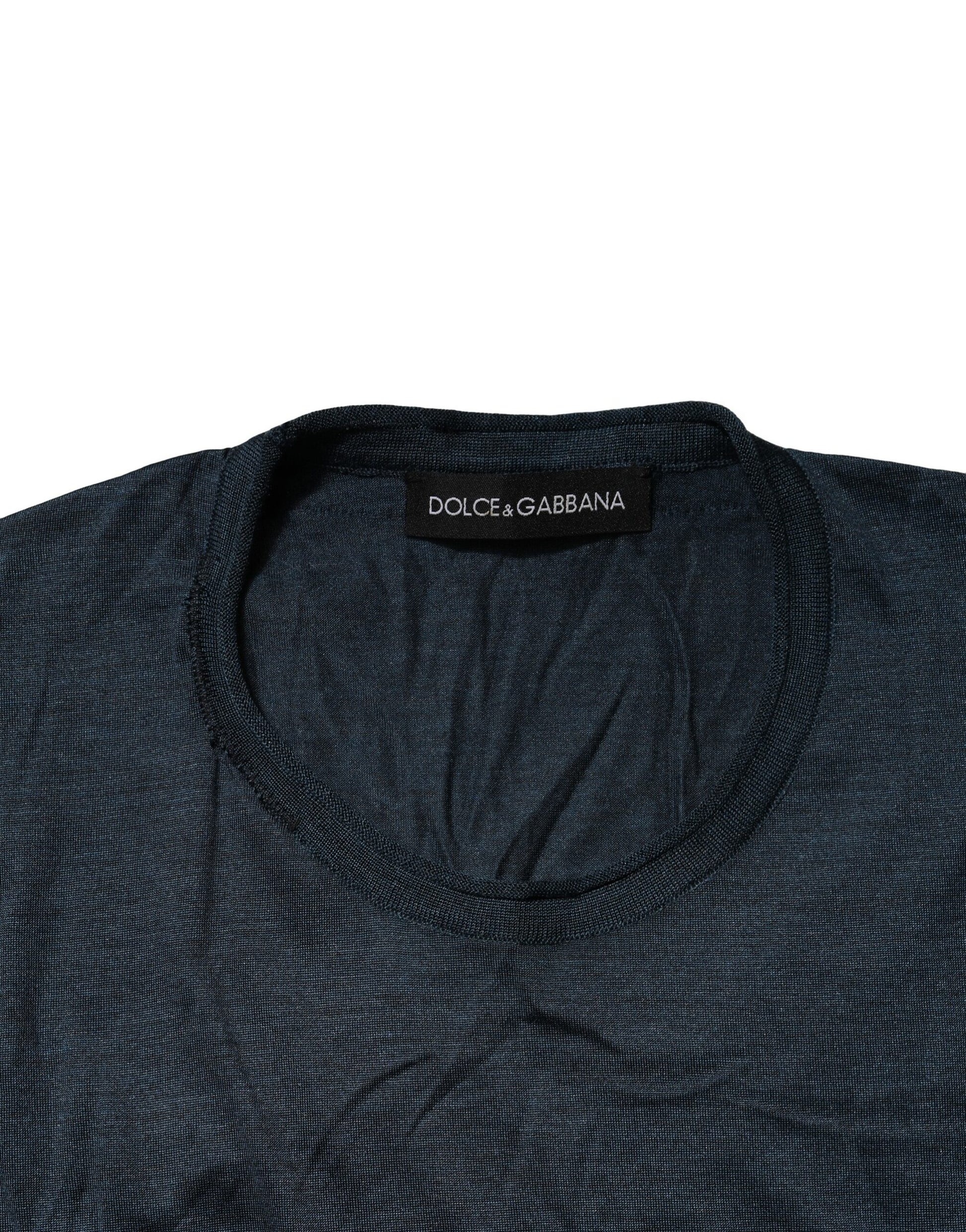 Dolce & Gabbana Blue Silk Crew Neck Short Sleeves Men T-Shirt