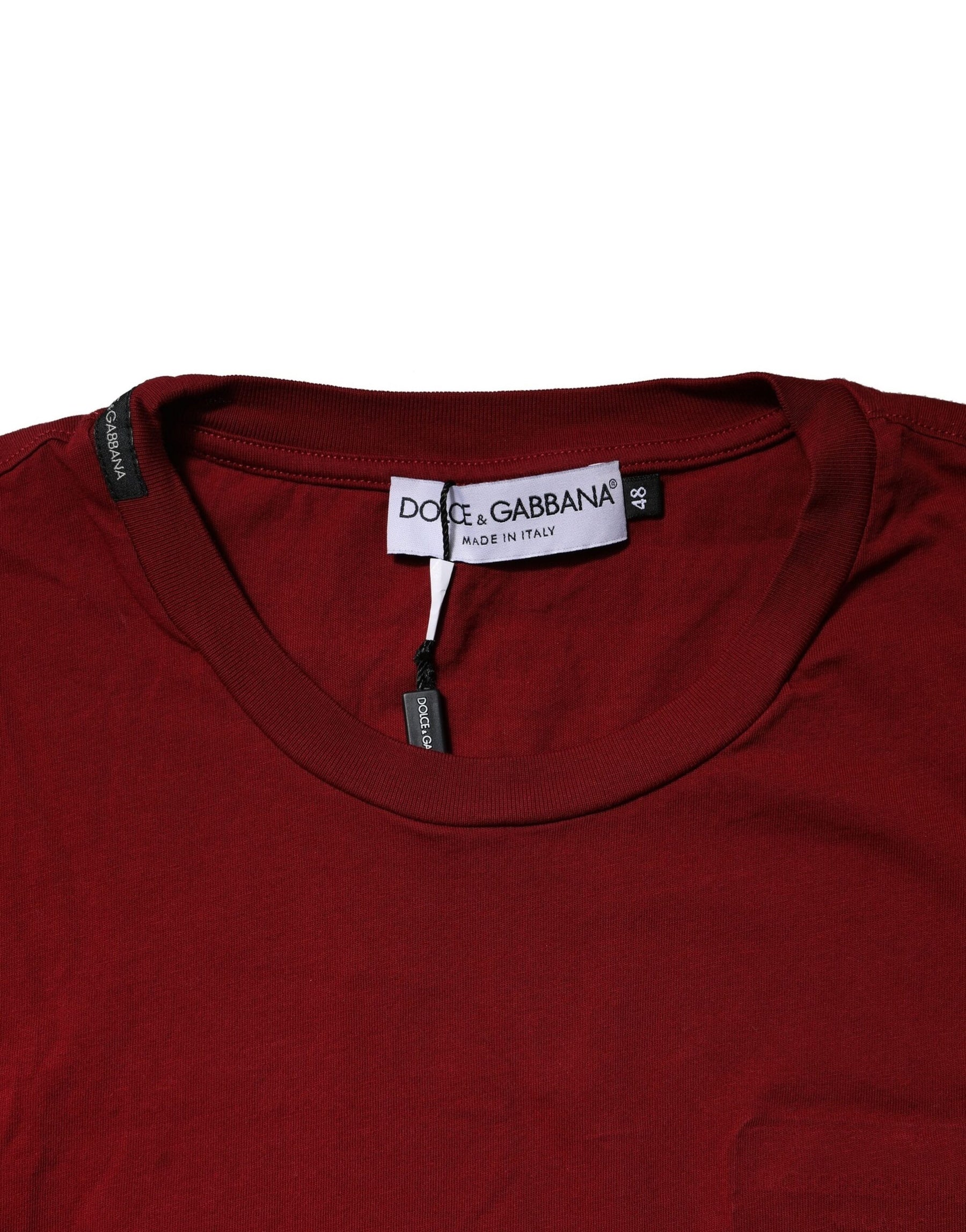 Dolce & Gabbana Maroon Cotton Crew Neck Short Sleeves T-Shirt | Regal Royce