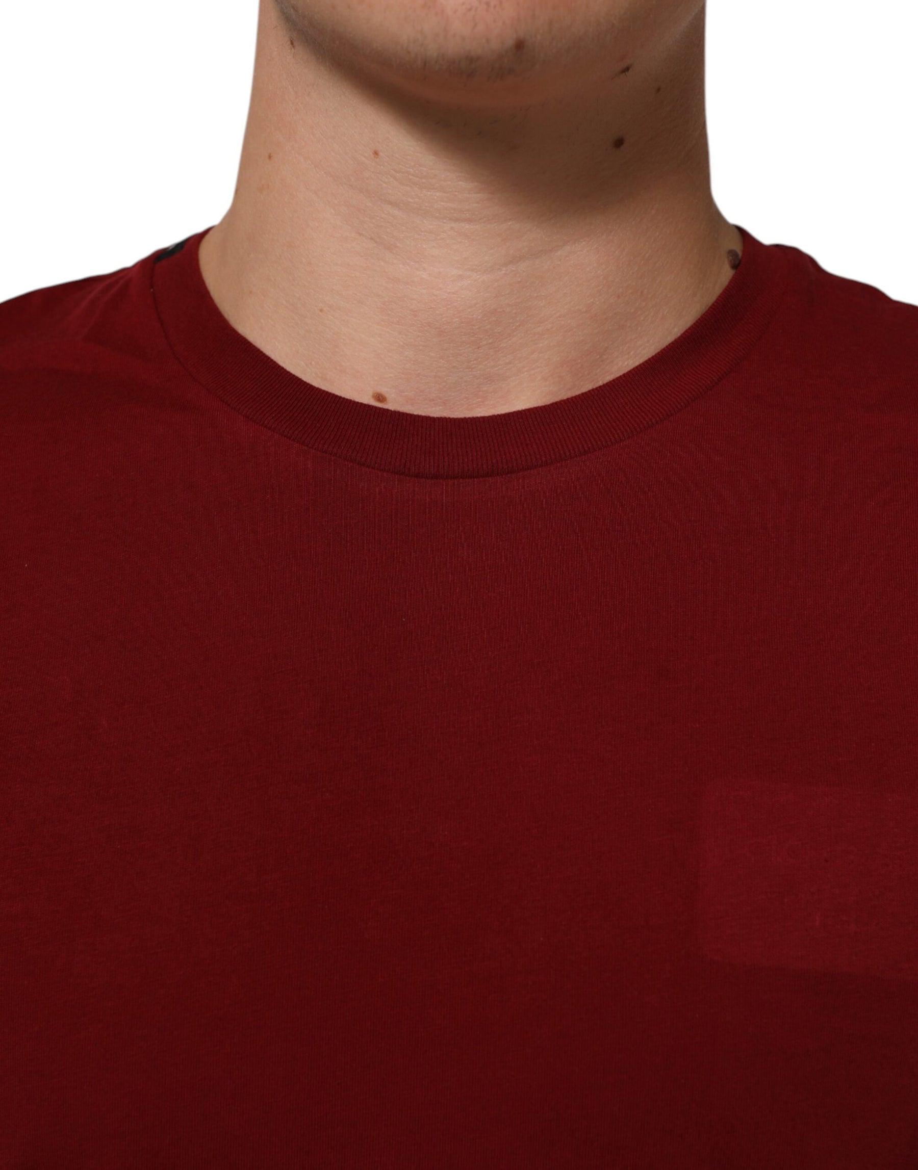 Dolce & Gabbana Maroon Cotton Crew Neck Short Sleeves T-Shirt | Regal Royce