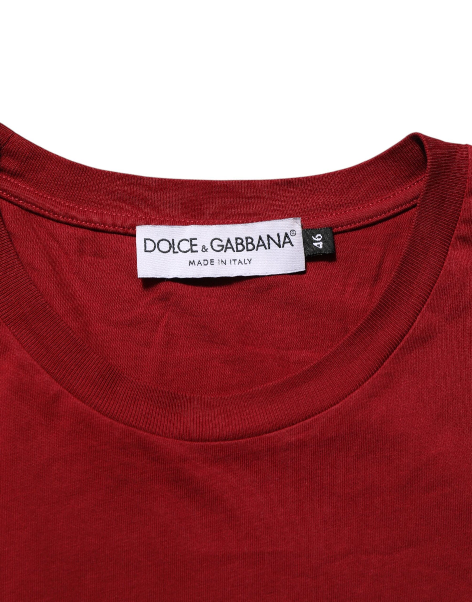 Dolce & Gabbana Maroon Cotton Crew Neck Short Sleeves T-Shirt | Regal Royce