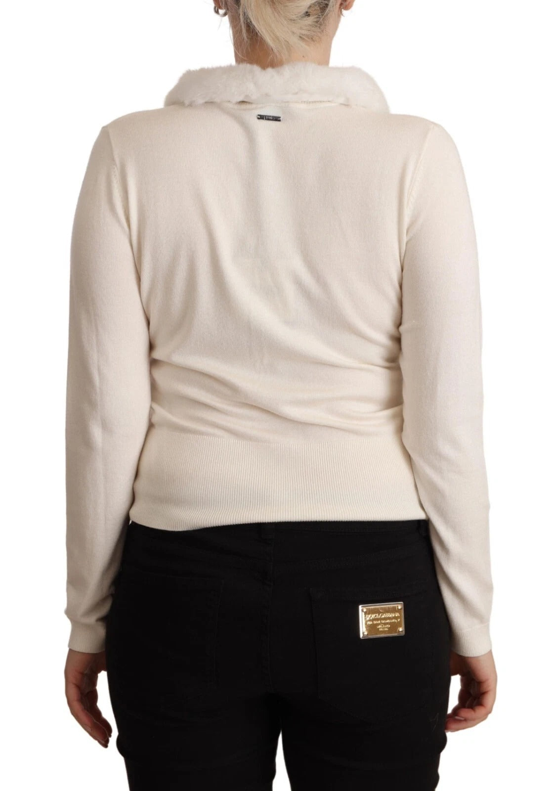 Liu Jo White Viscose Long Sleeves Fur Shearling Blouse | Regal Royce