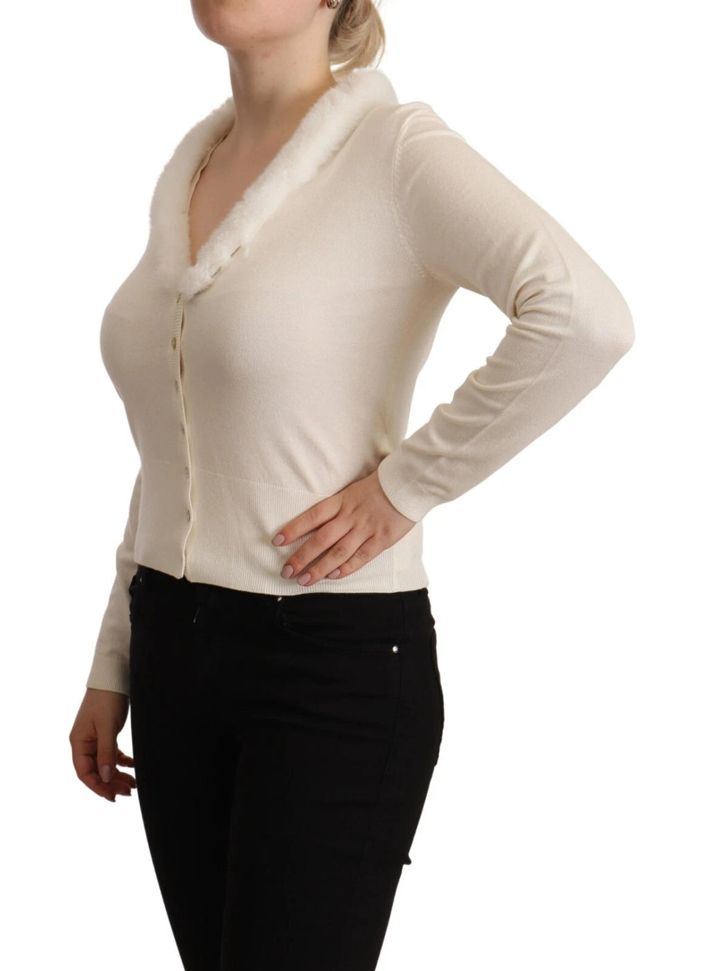 Liu Jo White Viscose Long Sleeves Fur Shearling Blouse